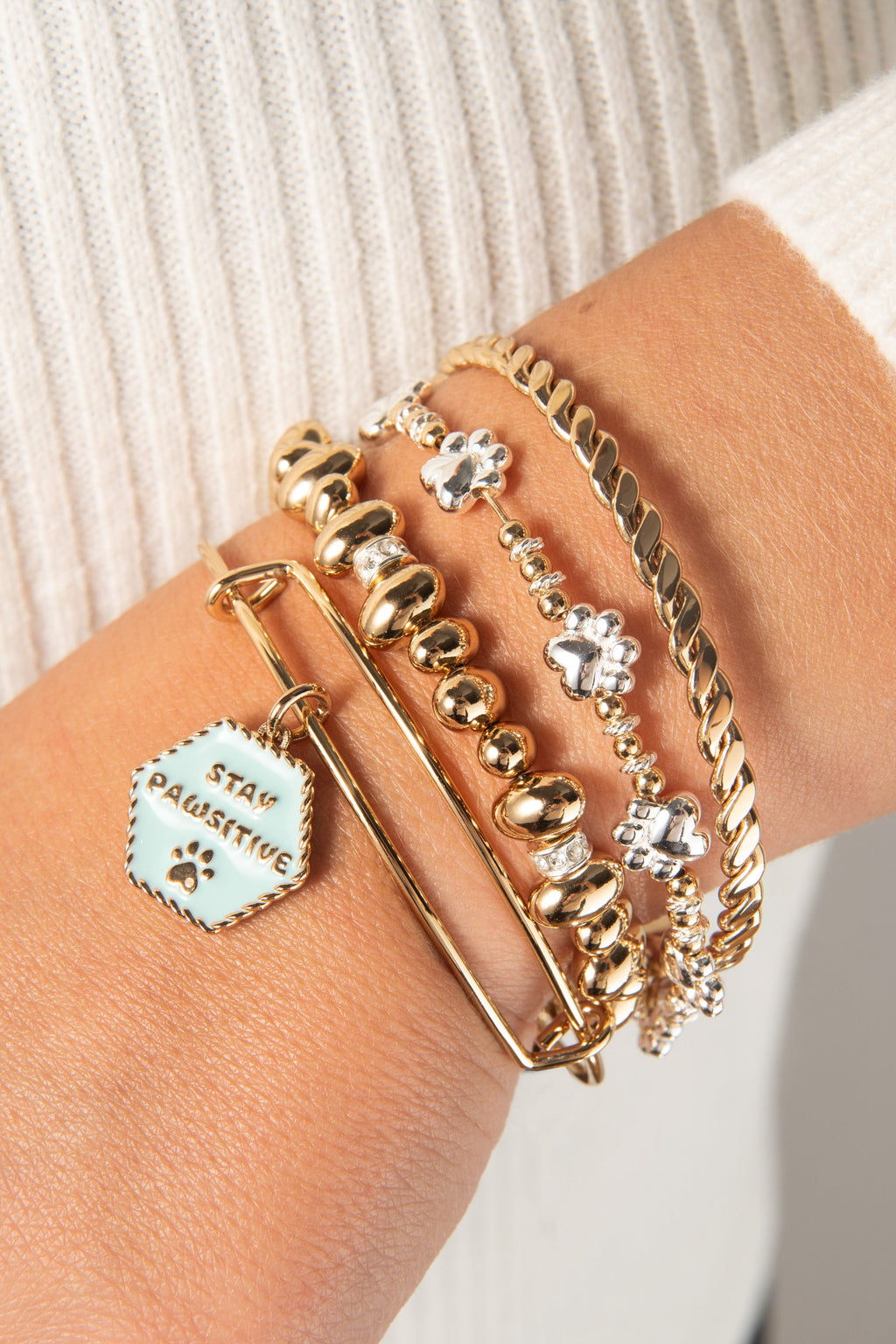 Paw Print Beaded Expandable Bangle Bracelet for Pet Lovers
