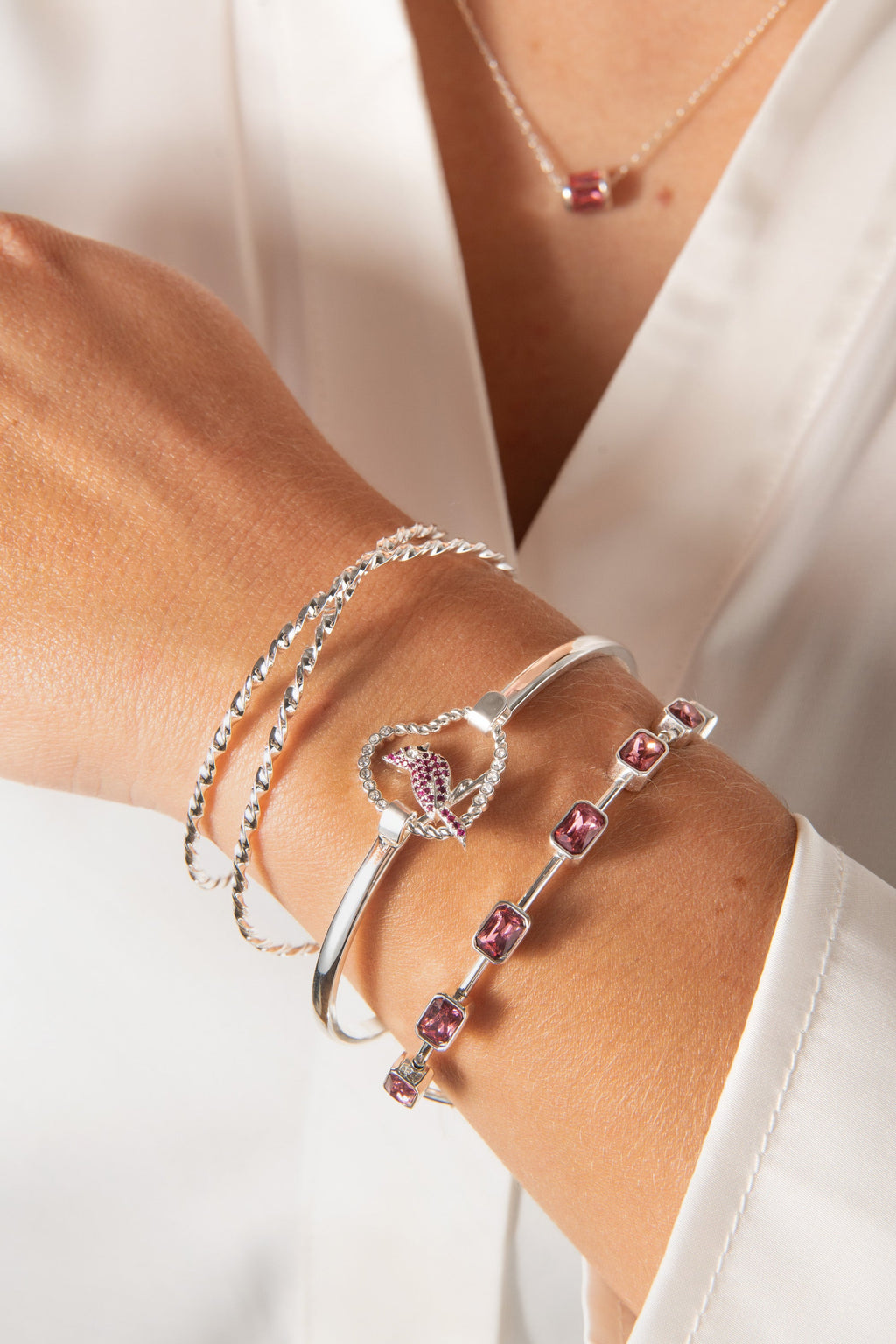 June Birthstone Bangle with Seven Emerald-Cut Purple Crystals