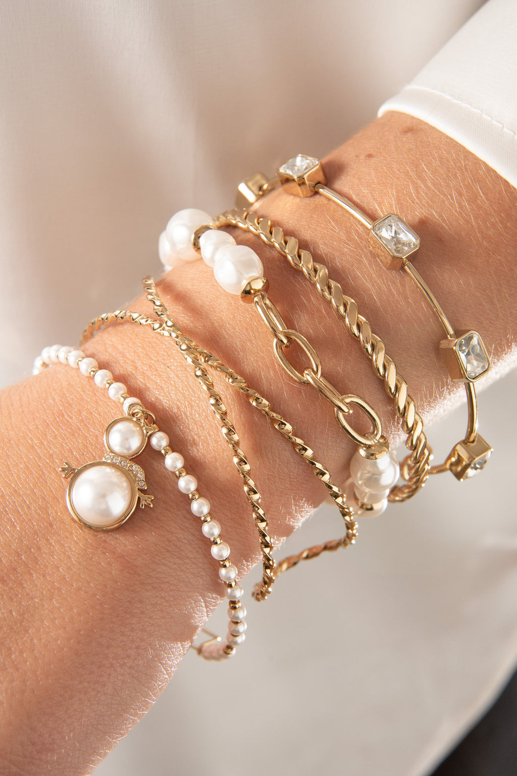 Twisted Crystal Cuff Bracelet in Gold with Pink Accents