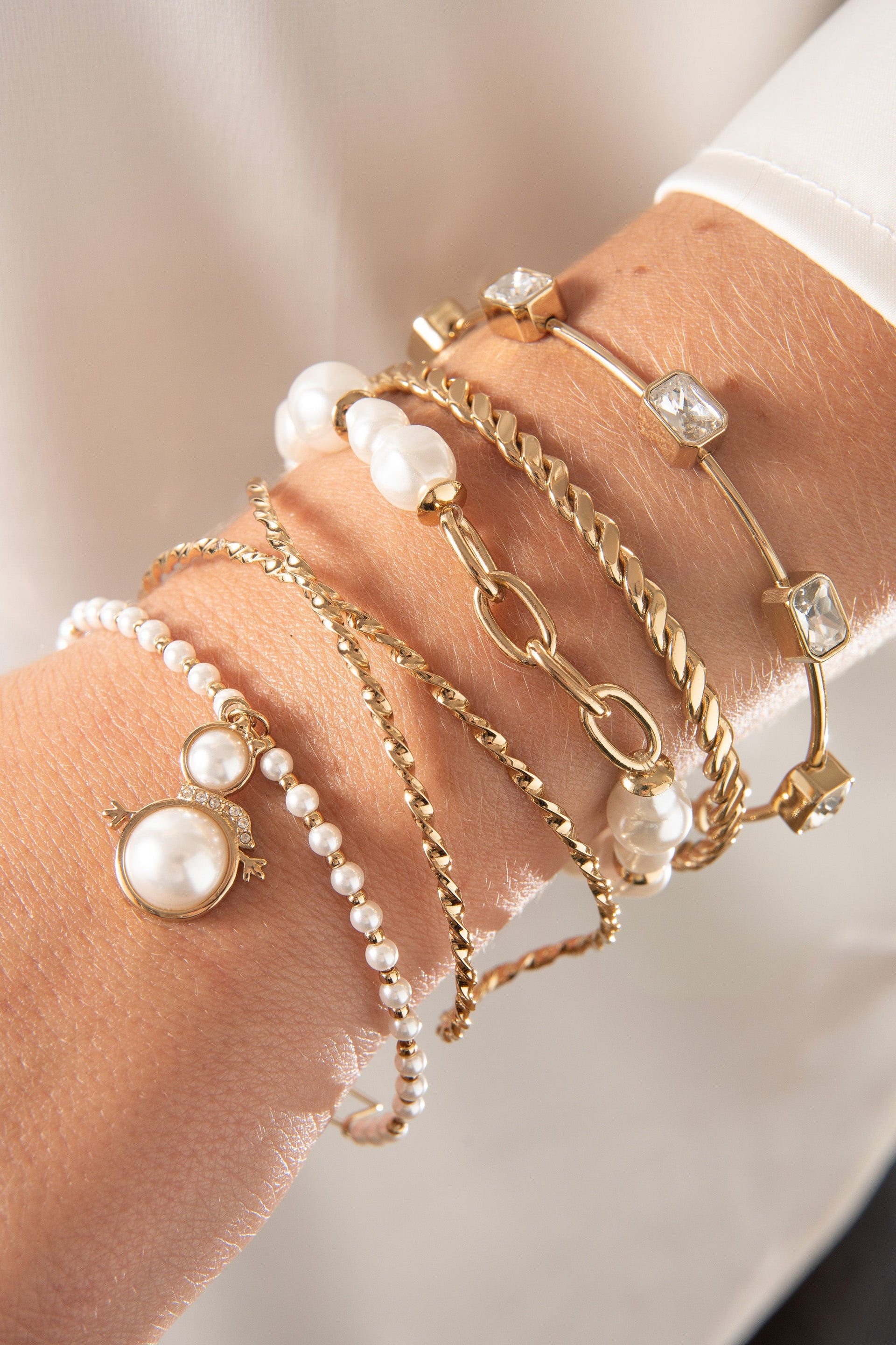 Twisted Crystal Cuff Bracelet in Gold with Pink Accents
