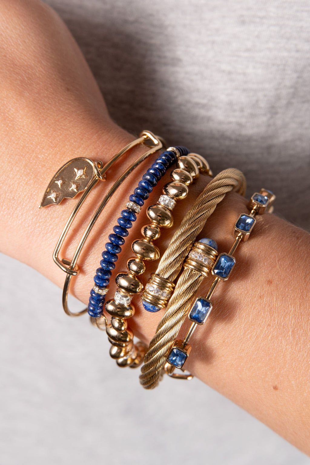 Emerald Cut September Birthstone Bangle with Blue Crystals