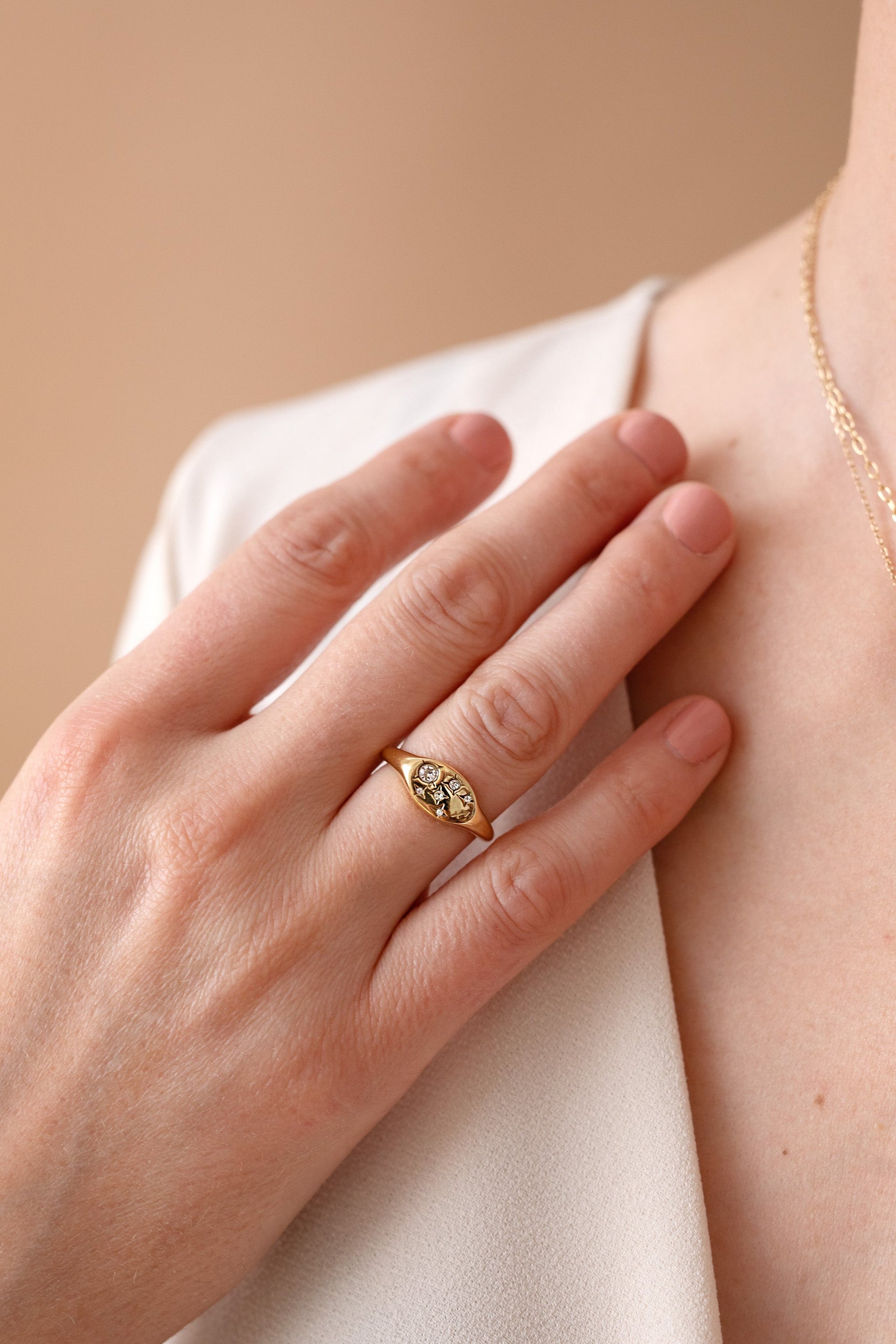 Sagittarius Zodiac Signet Ring in Gold-Plated with Crystal Accents
