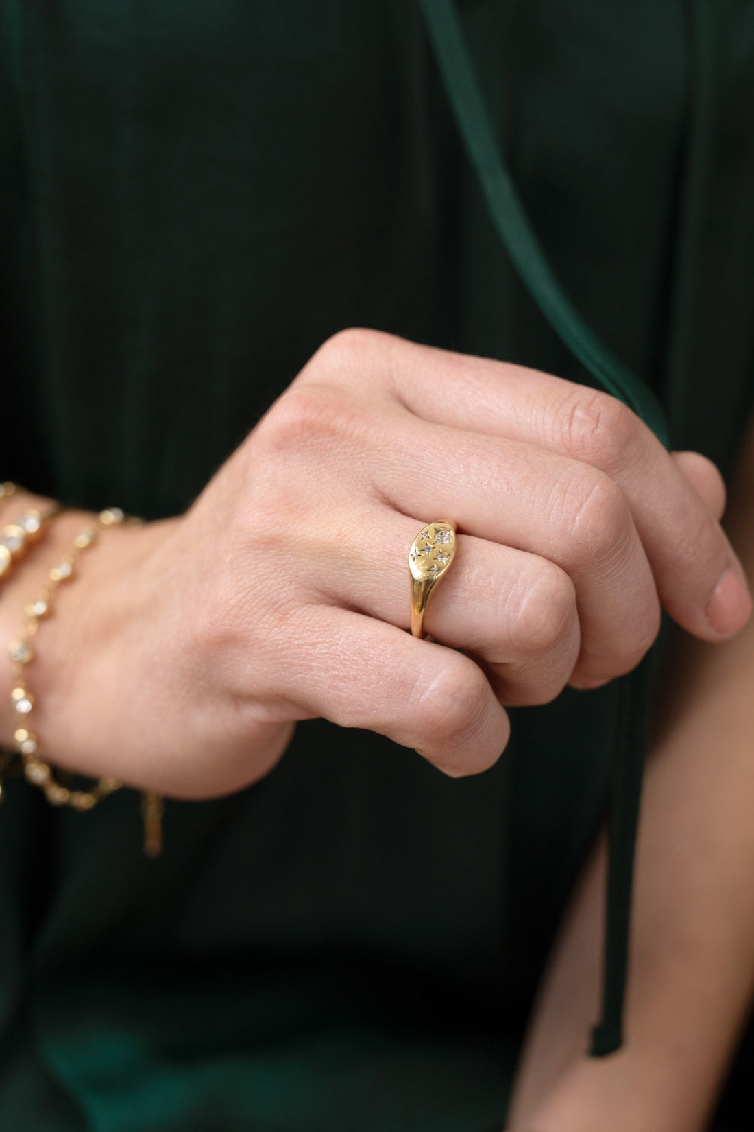 Pisces Zodiac Signet Ring with Crystal Constellation Details