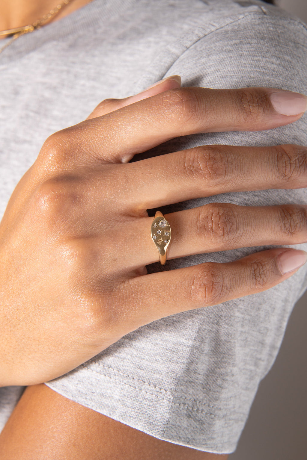 Cancer Zodiac Signet Ring in Gold-Plated Finish with Crystals