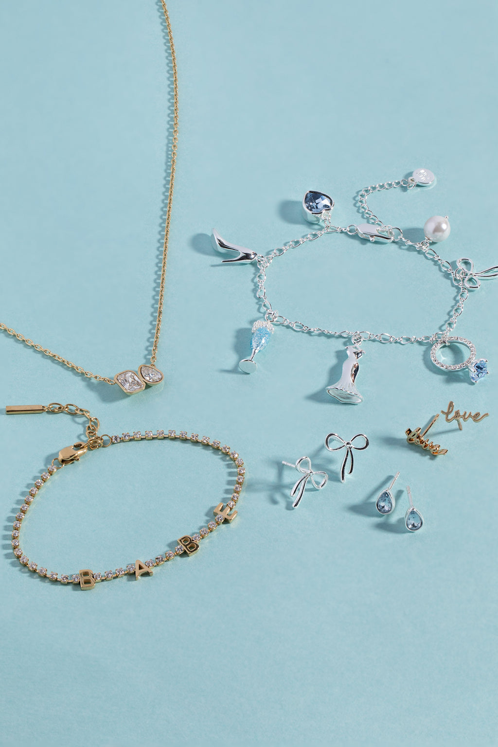Bow & Teardrop Stud Earring Set in Gold, Silver, and Blue
