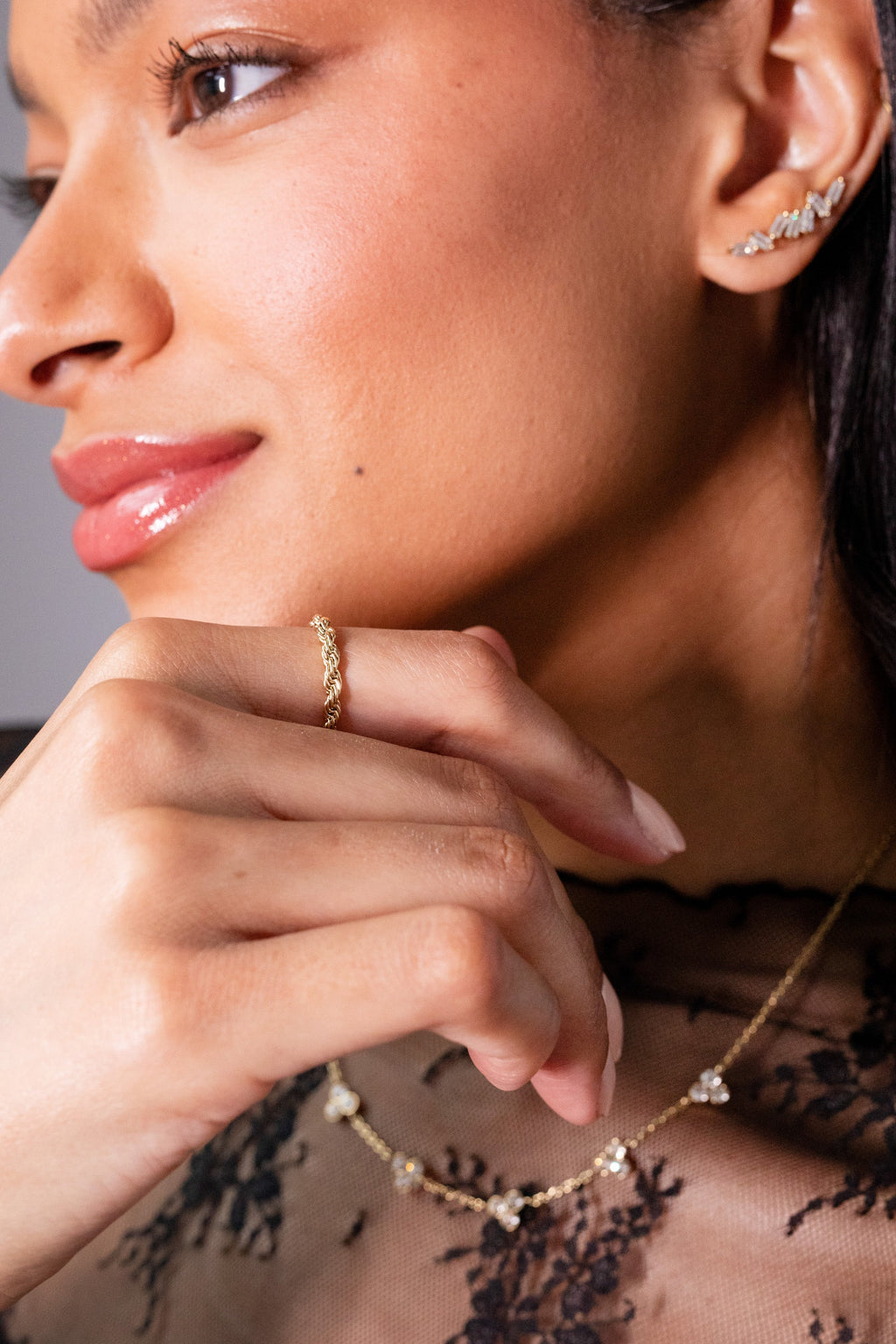 Triple Stone Crystal Inline Necklace Adjustable Minimalist Jewelry