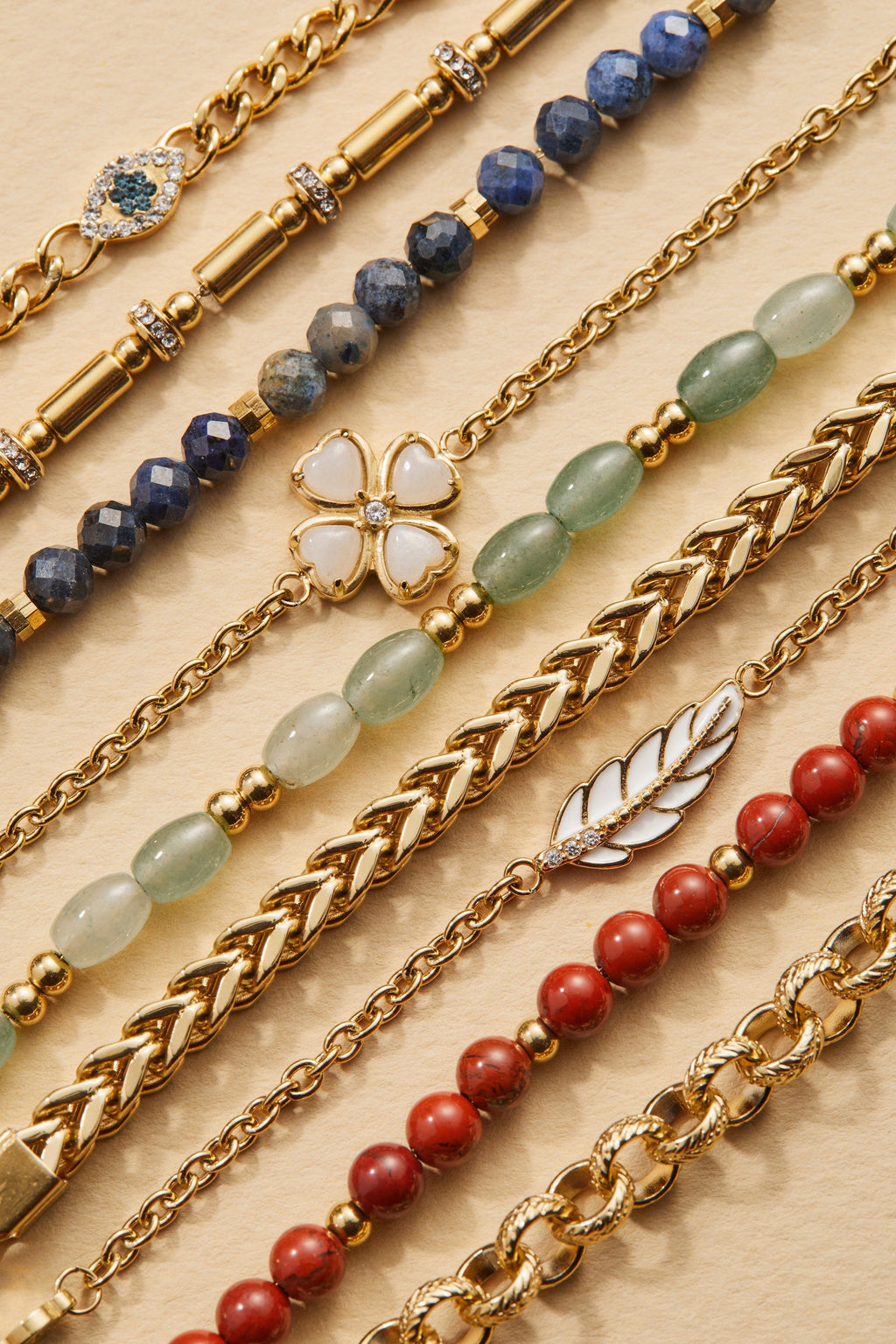 Four-Leaf Clover Stranded™ Bracelet Set with White Jade