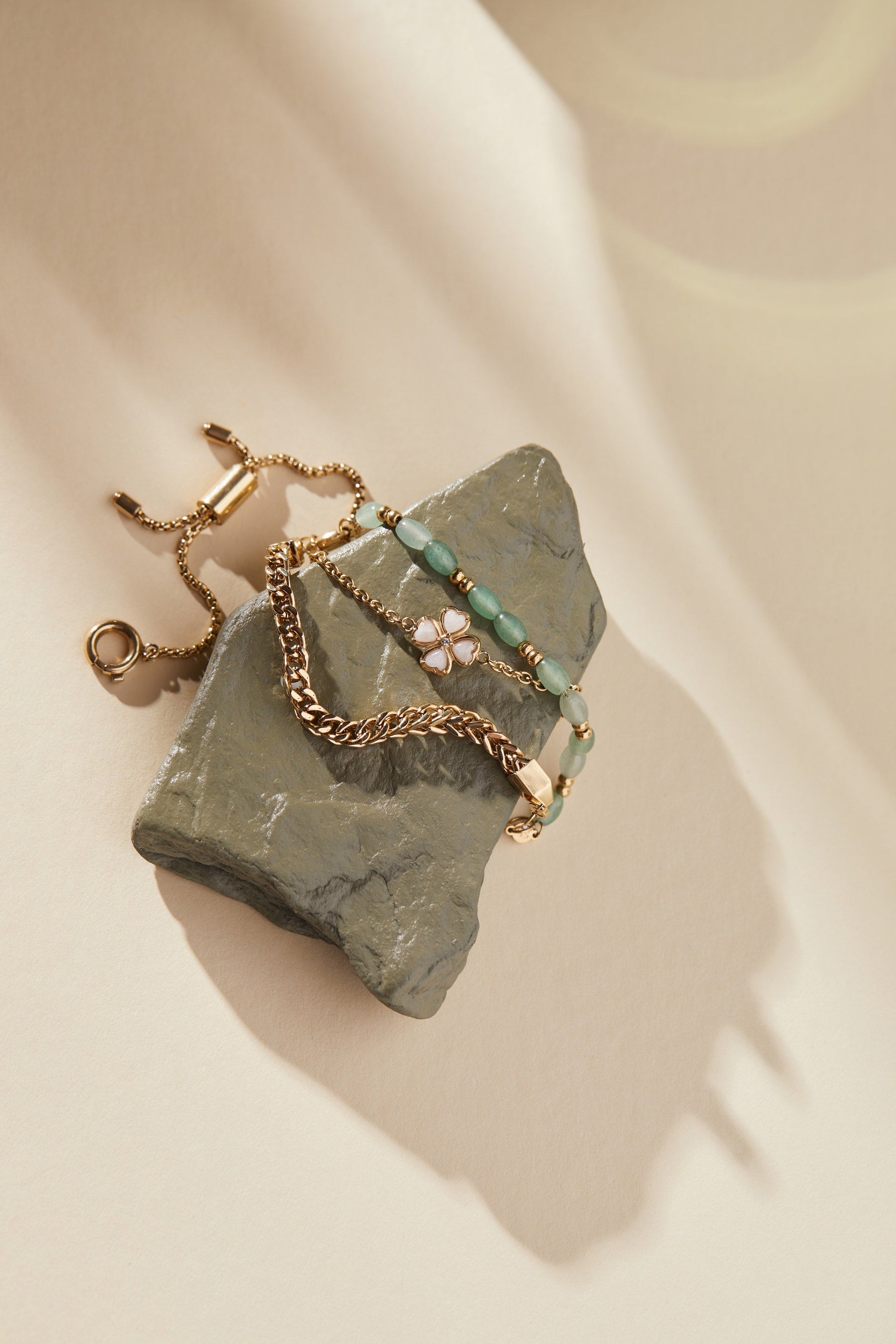 Four-Leaf Clover Stranded™ Bracelet Set with White Jade