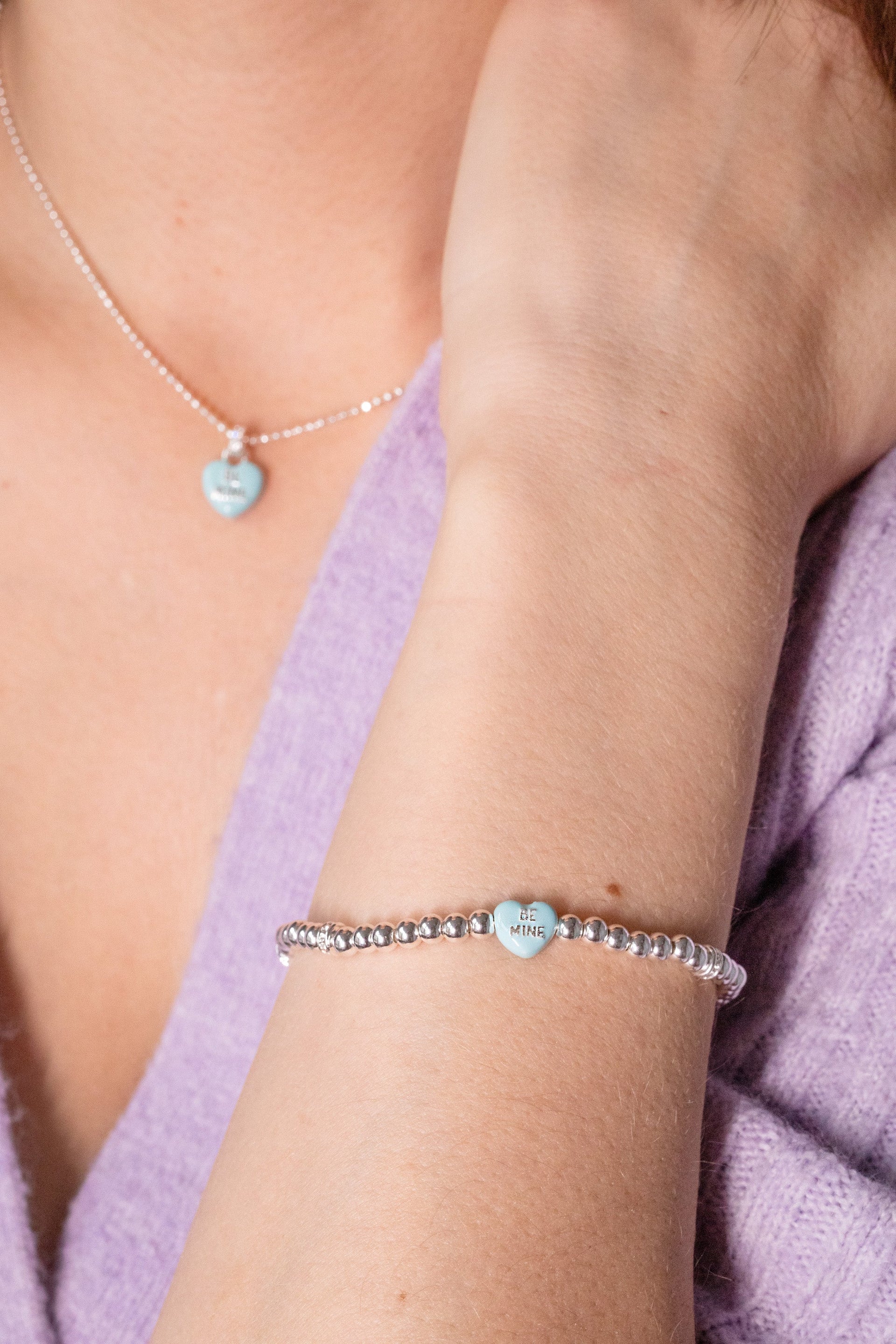 Sweethearts Be Mine Blue and Silver-Tone Charm Stretch Bracelet