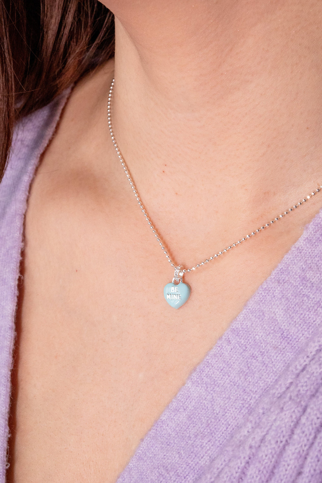 Sweethearts Be Mine Blue and Silver-Tone Charm Pendant Necklace