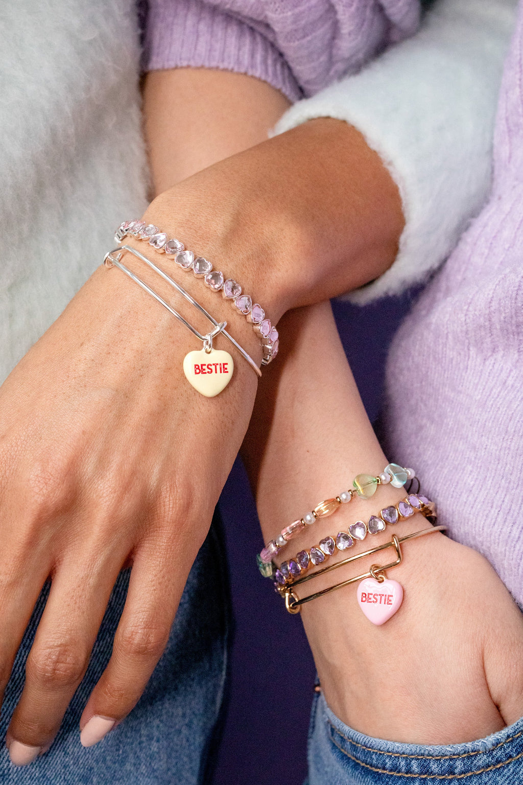 Colorful Glass Heart Bead Expandable Wire Bangle Bracelet