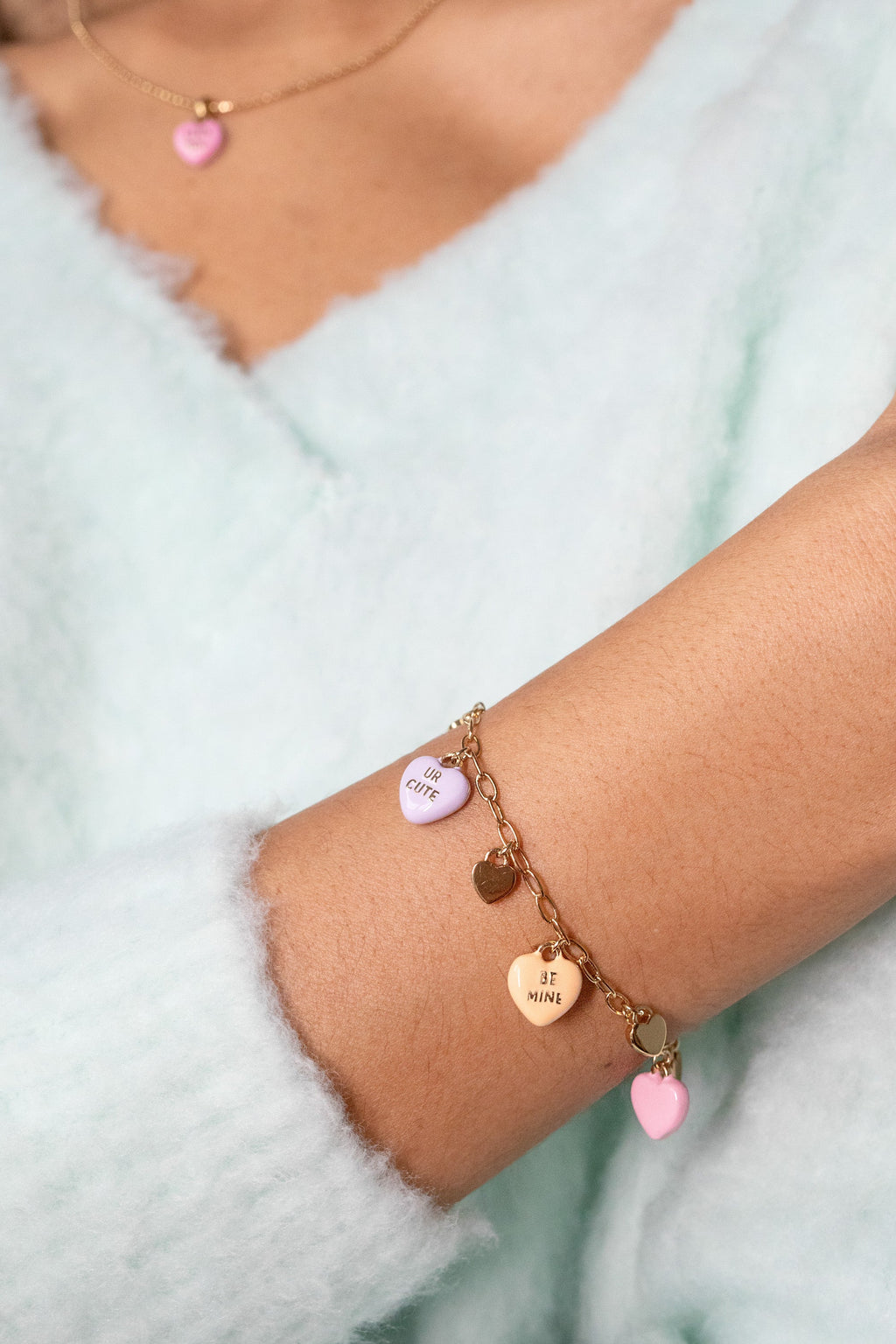 Sweethearts Multi-Charm Adjustable Chain Bracelet in Gold-Tone