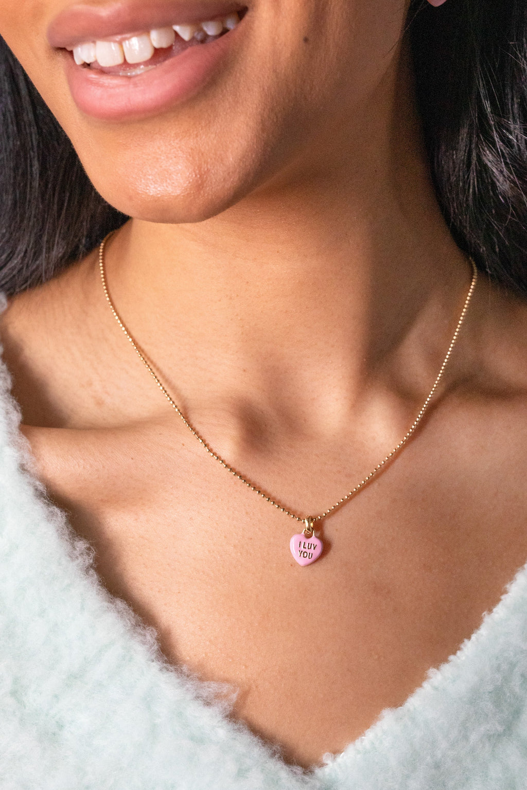 Sweethearts I Luv You Charm Necklace on Adjustable Chain
