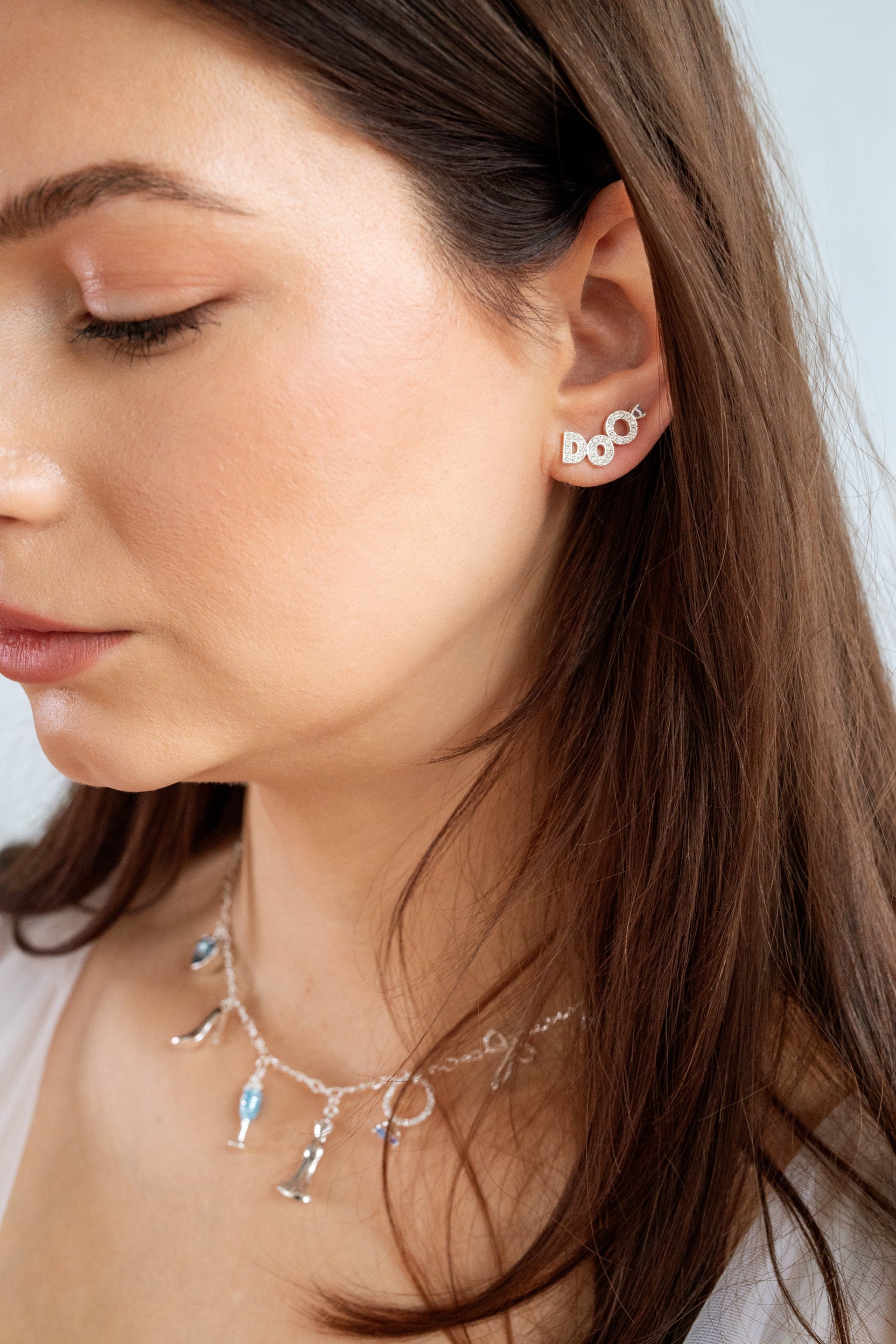 Bridal I Do Stud Earring Set of 2, Mixed Metal & Blue Crystal