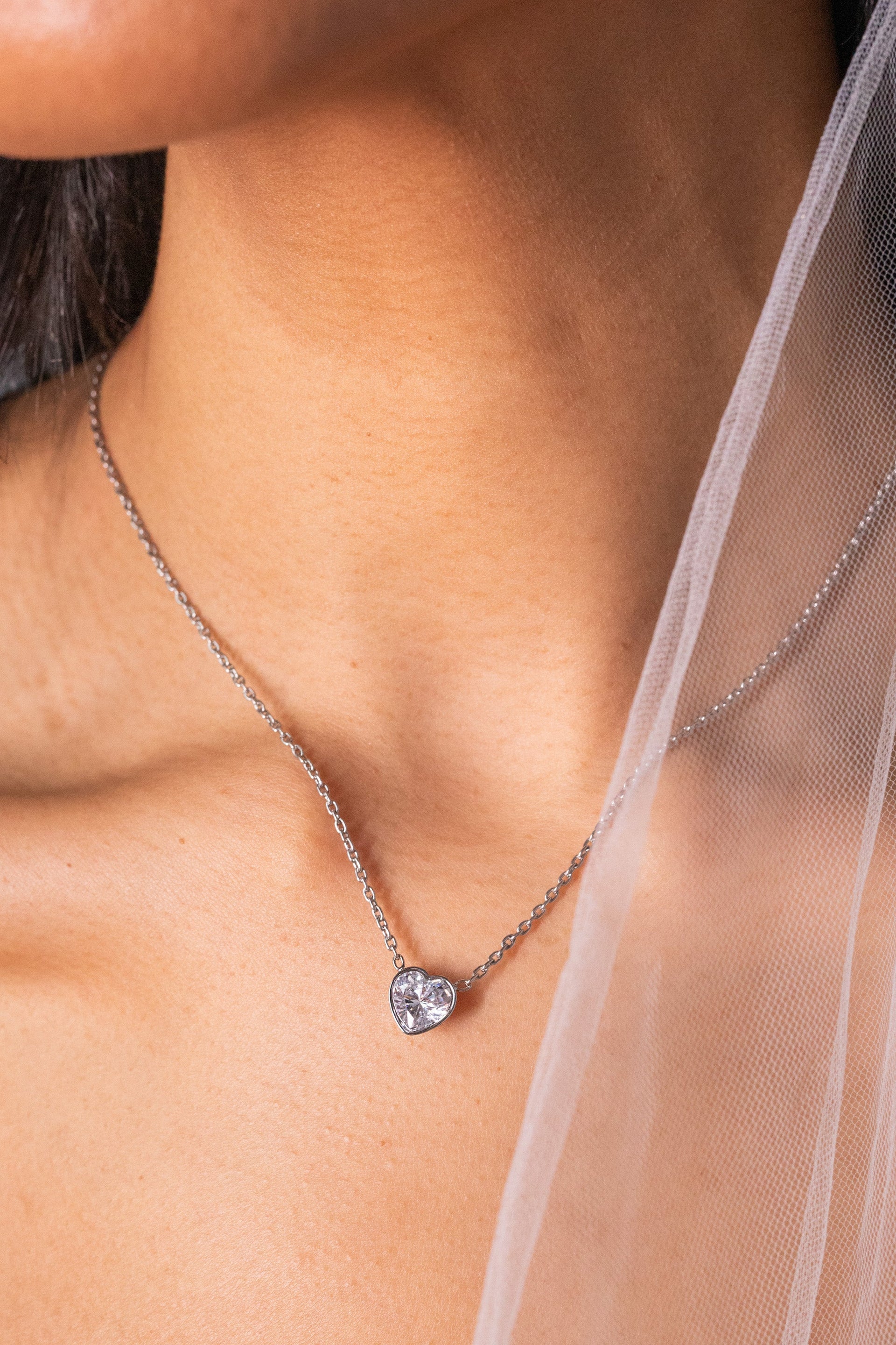 Crystal Heart Pendant Necklace in Gold-Tone Stainless Steel
