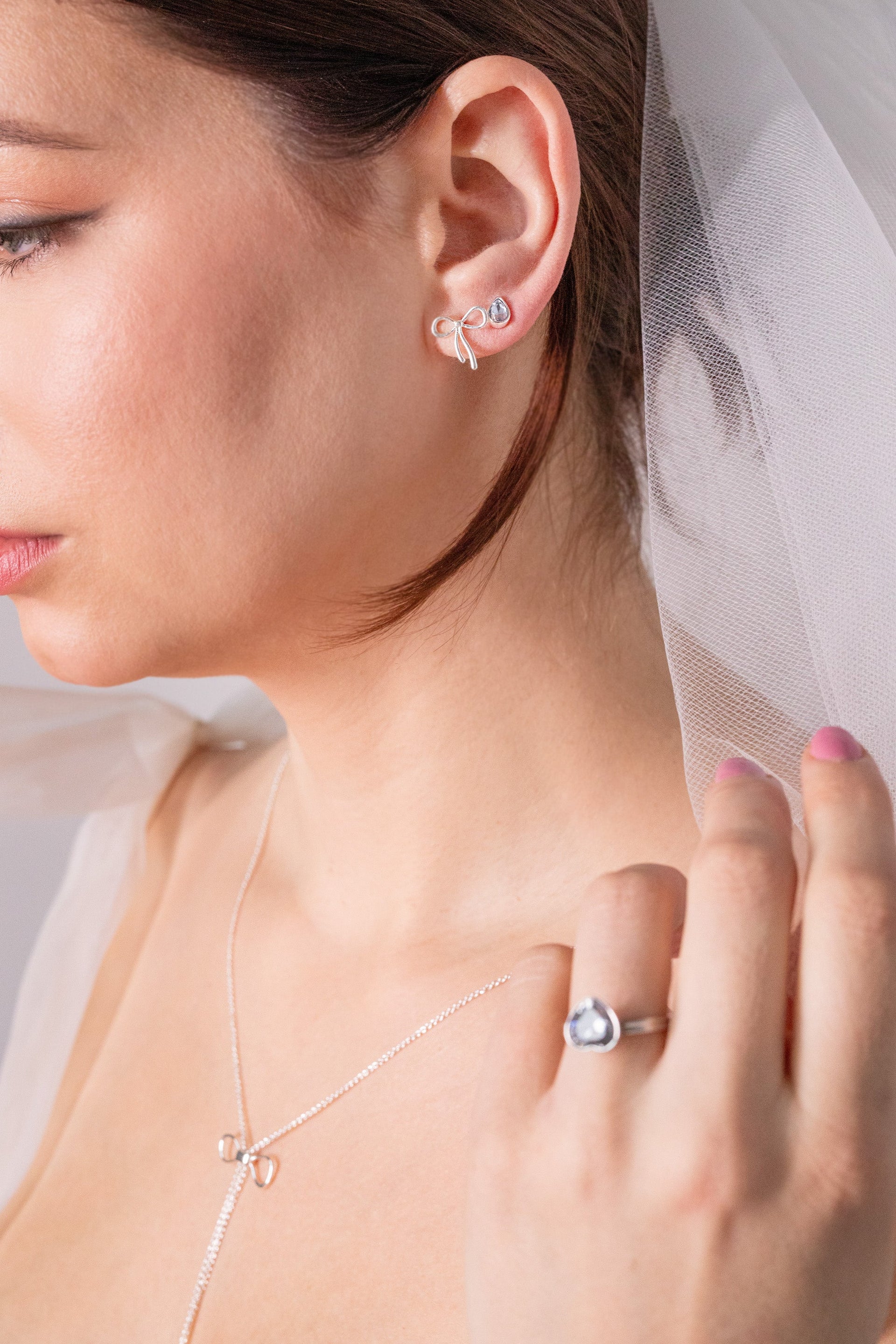 Bow & Teardrop Stud Earring Set in Gold, Silver, and Blue