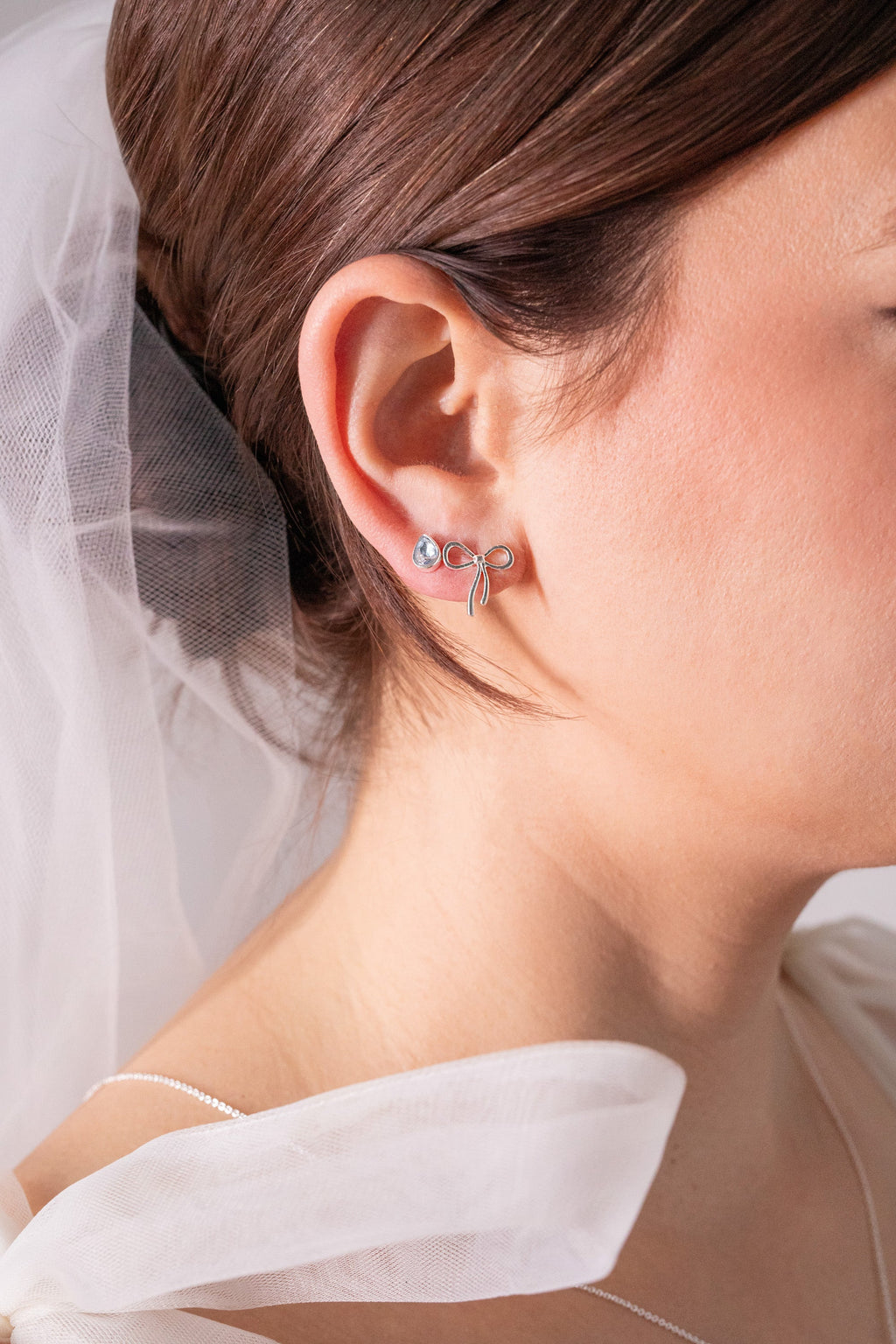 Bow & Teardrop Stud Earring Set in Gold, Silver, and Blue