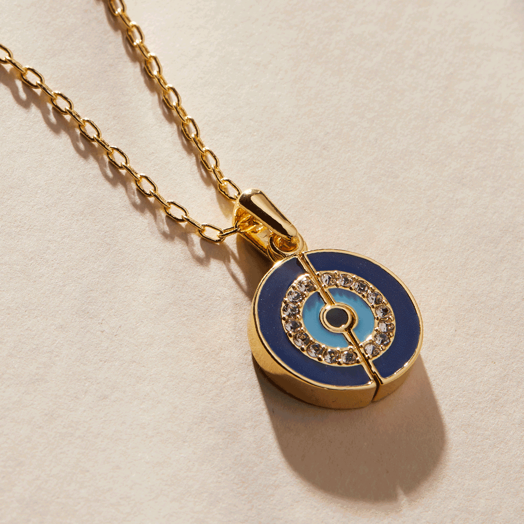 Evil Eye Protection Mantra Necklace with Crystal Accents