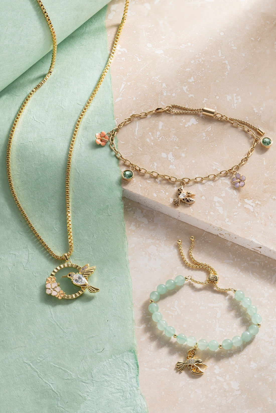 Hummingbird Multicharm Adjustable Anklet in Gold Tone