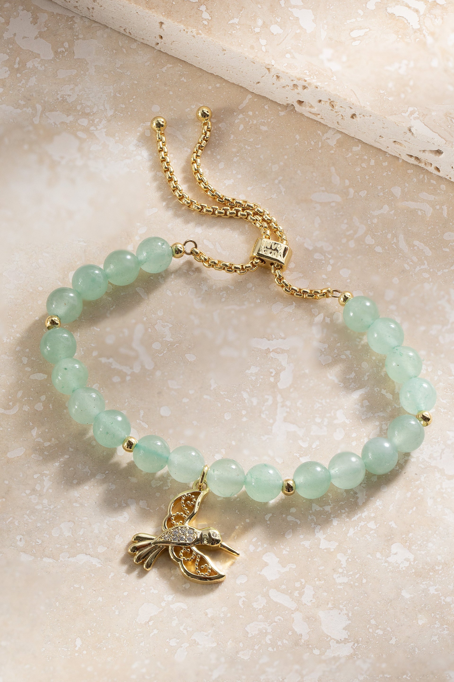 Hummingbird Gemstone Bolo Bracelet with Green Aventurine Beads