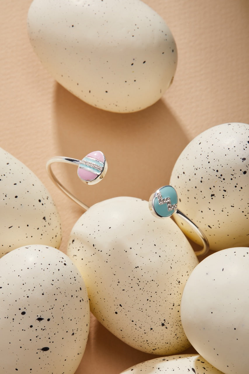 Easter Egg Flex Cuff Bracelet with Pastel Blue and Purple Pavé