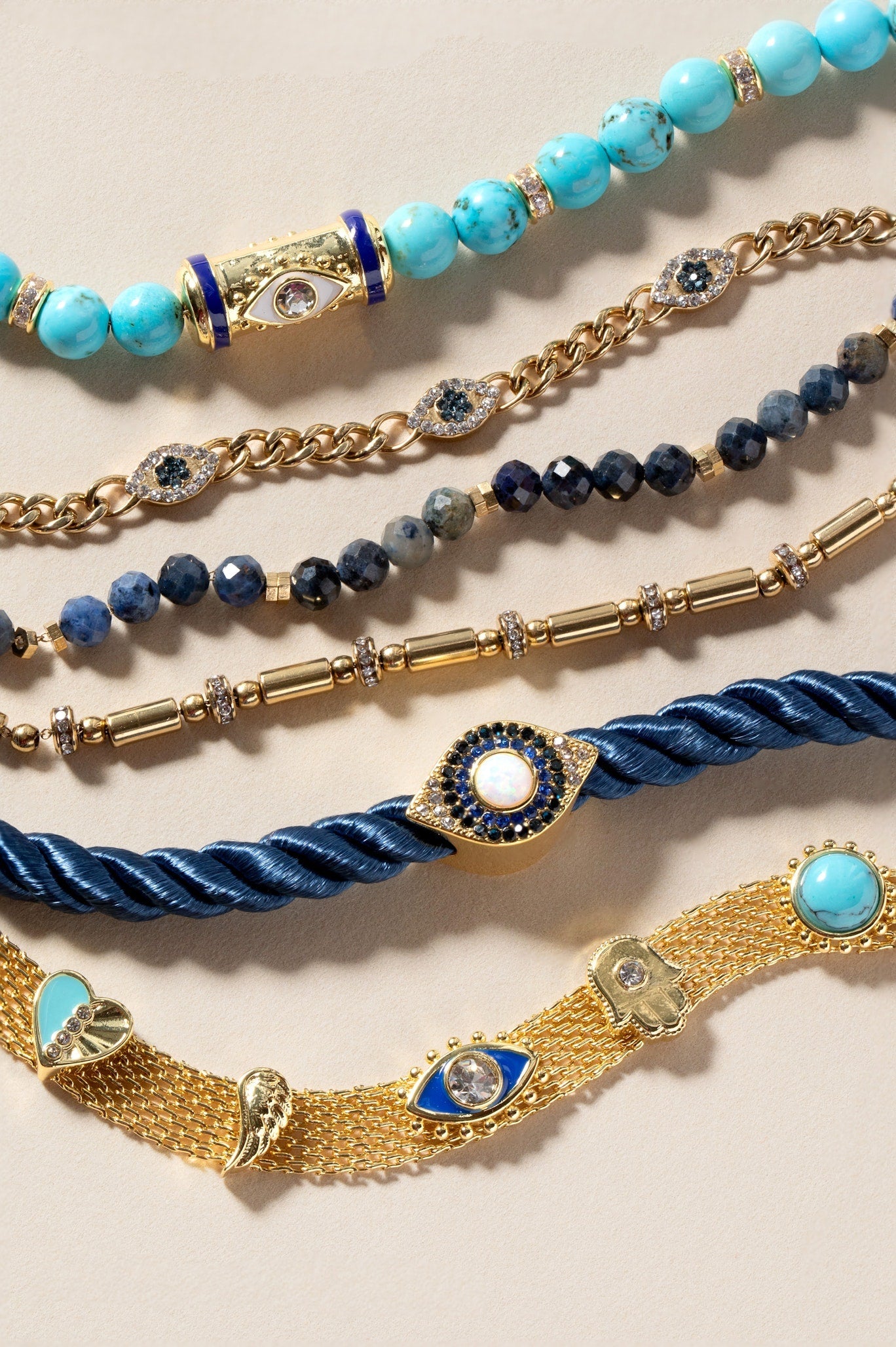 Evil Eye Bolo Bracelet with Turquoise Beads and Gold
