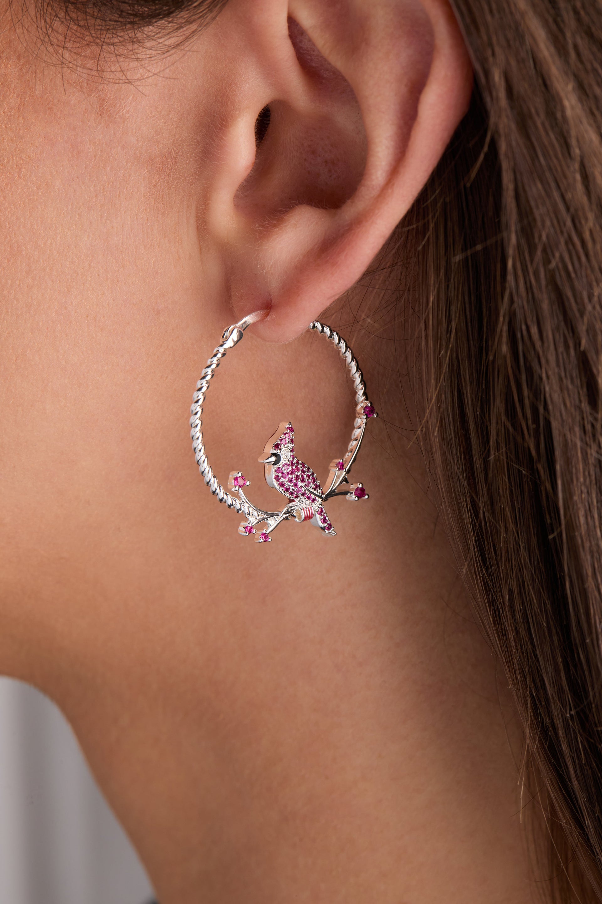 Cardinal Reversible Hoop Earrings with Ruby and Clear Crystal Accents