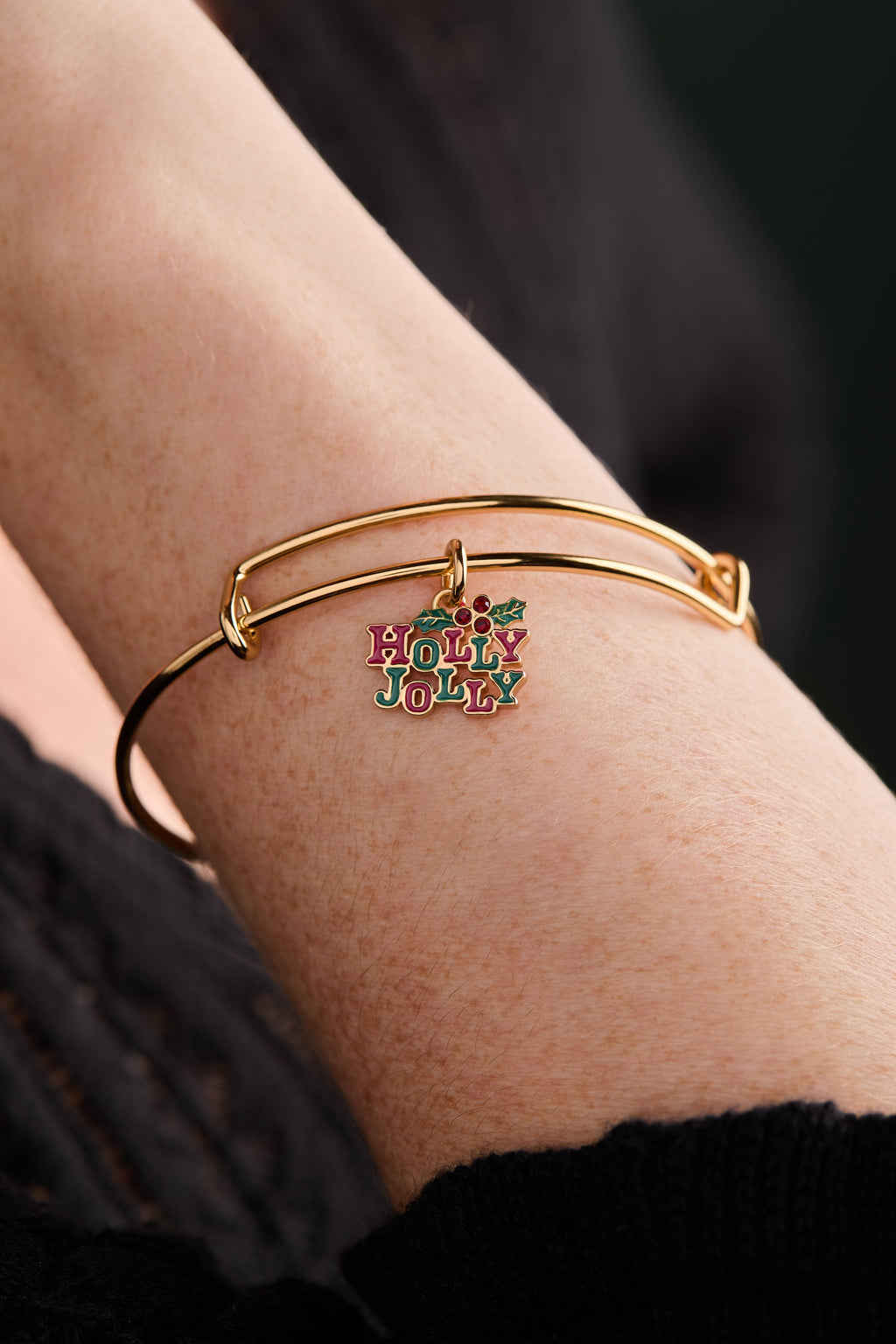 Holly Jolly Charm Bangle with Enamel and Crystal Accents