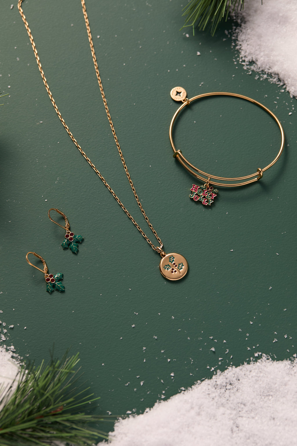 Holly Jolly Charm Bangle with Enamel and Crystal Accents