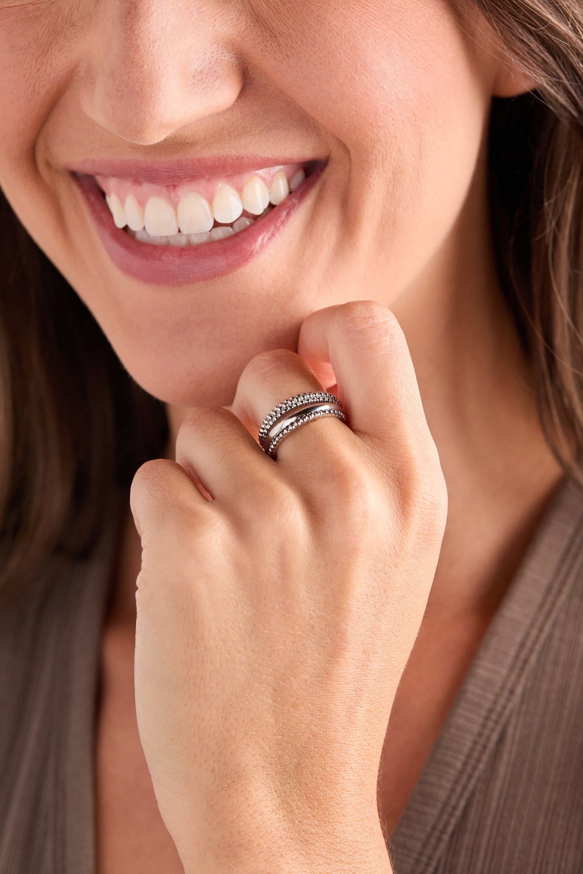 Ball Stacking Ring Set of 3 - Textured & Smooth Mixed Metal Bands