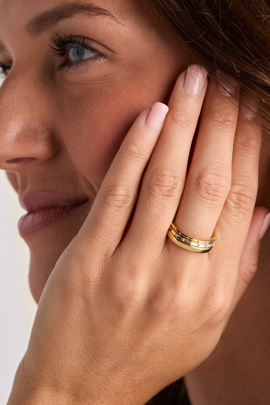 Baguette Stacking Ring Set of 3 - Crystal Accented Band Trio