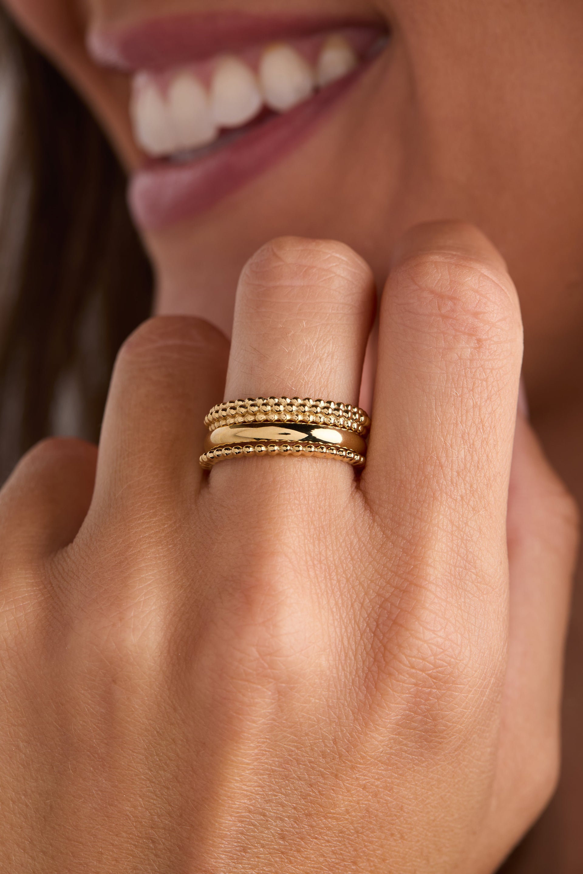 Ball Stacking Ring Set of 3 - Textured & Smooth Mixed Metal Bands