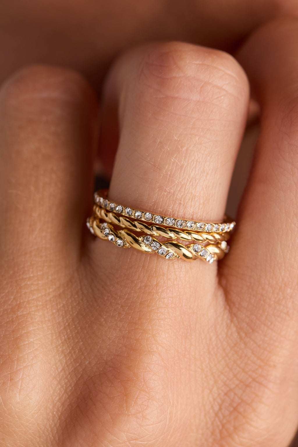 Rope Stacking Ring Set of 3 in Mixed Gold and Silver Tone