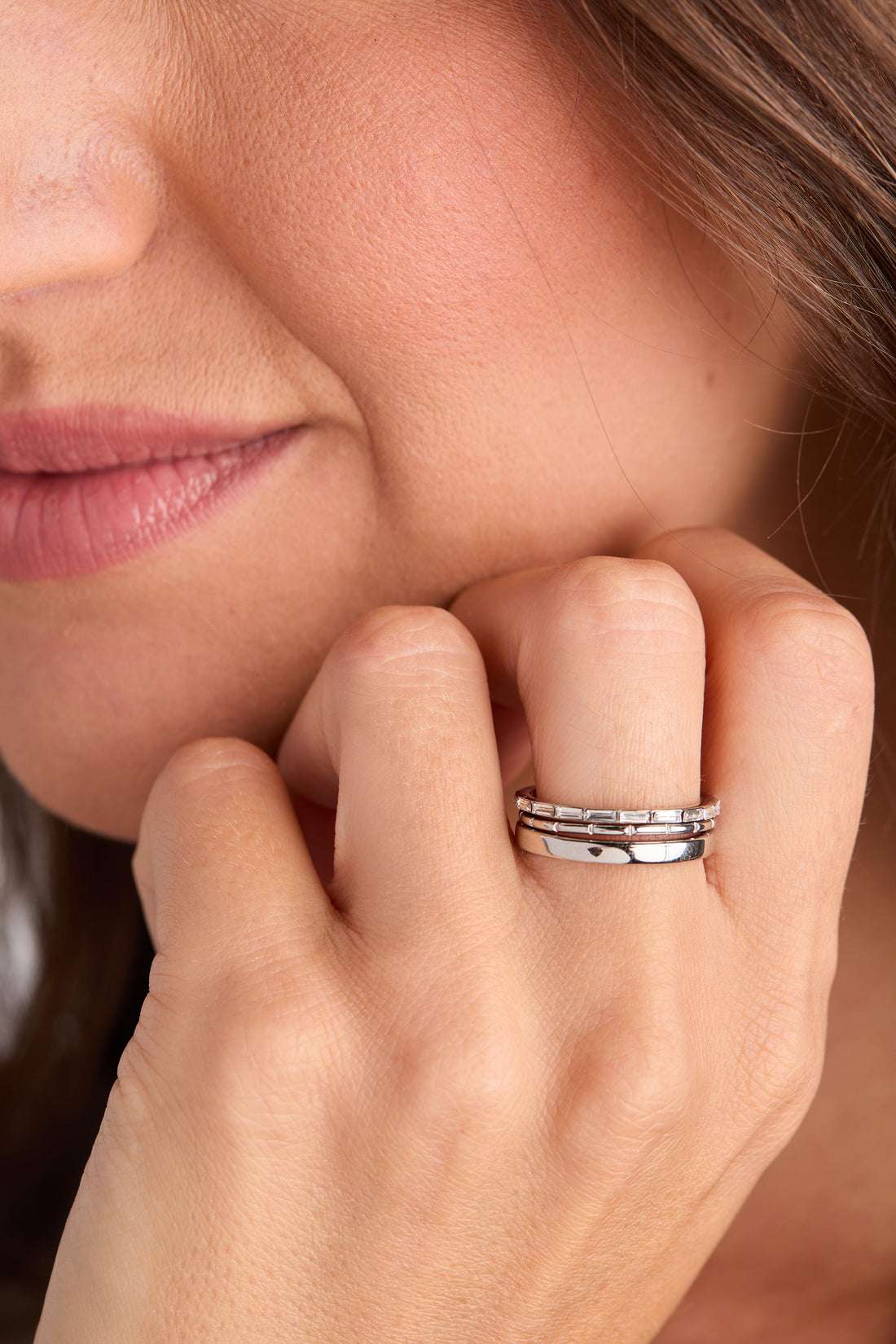 Baguette Stacking Ring Set of 3 - Crystal Accented Band Trio