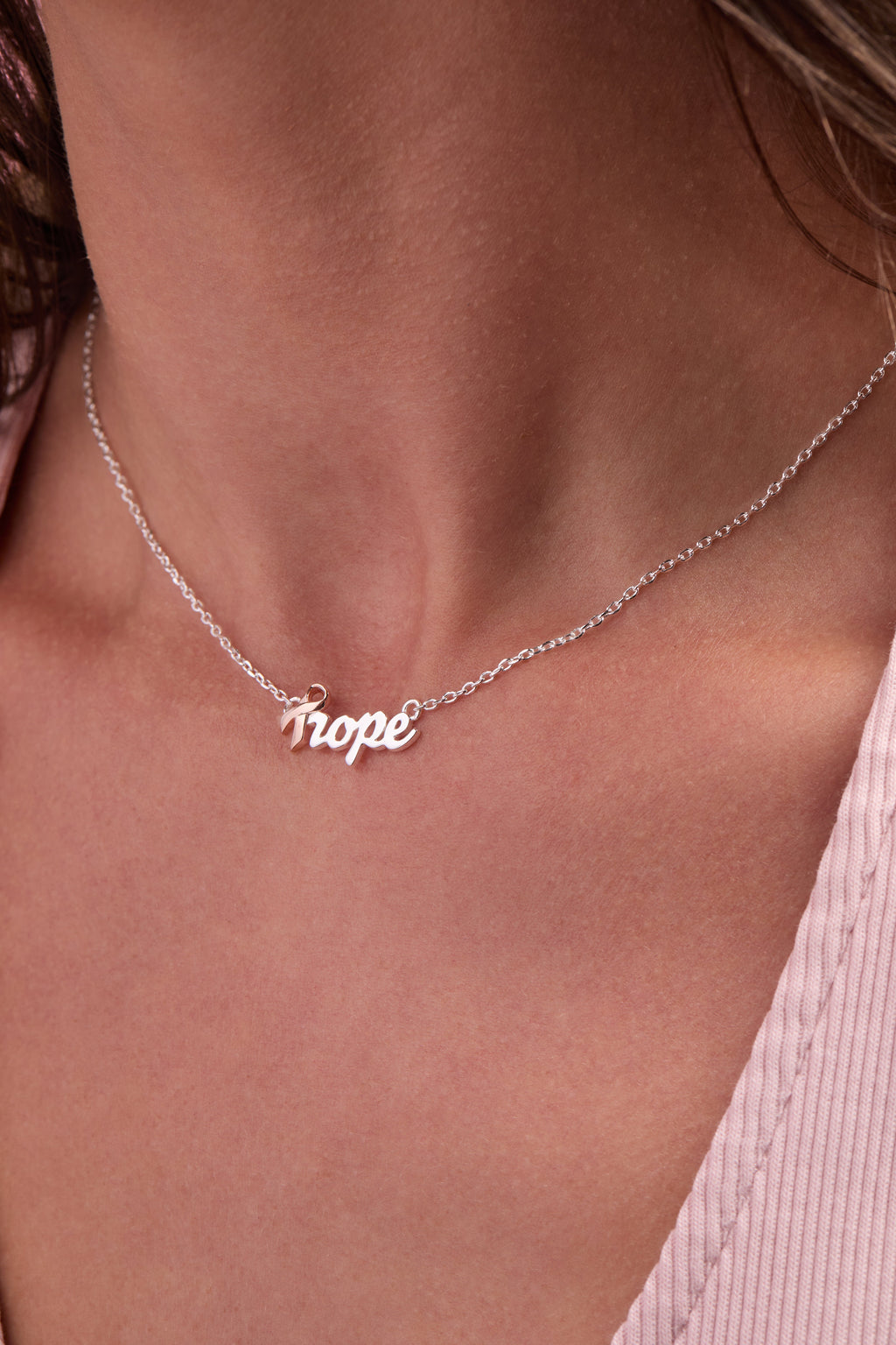 Hope Pink Ribbon Breast Cancer Awareness Pendant Necklace