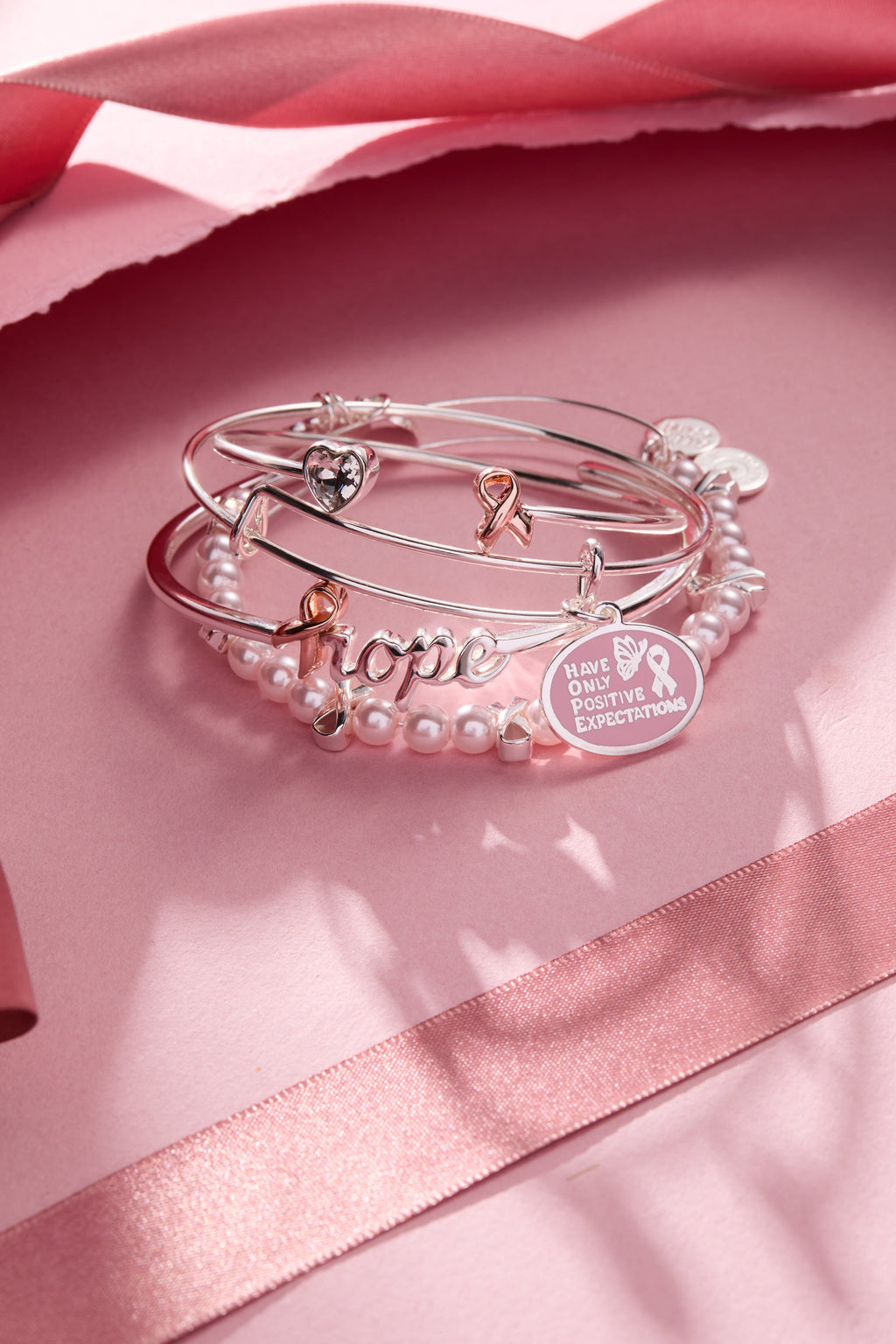 Pink Ribbon Breast Cancer Awareness Flex Cuff Bracelet