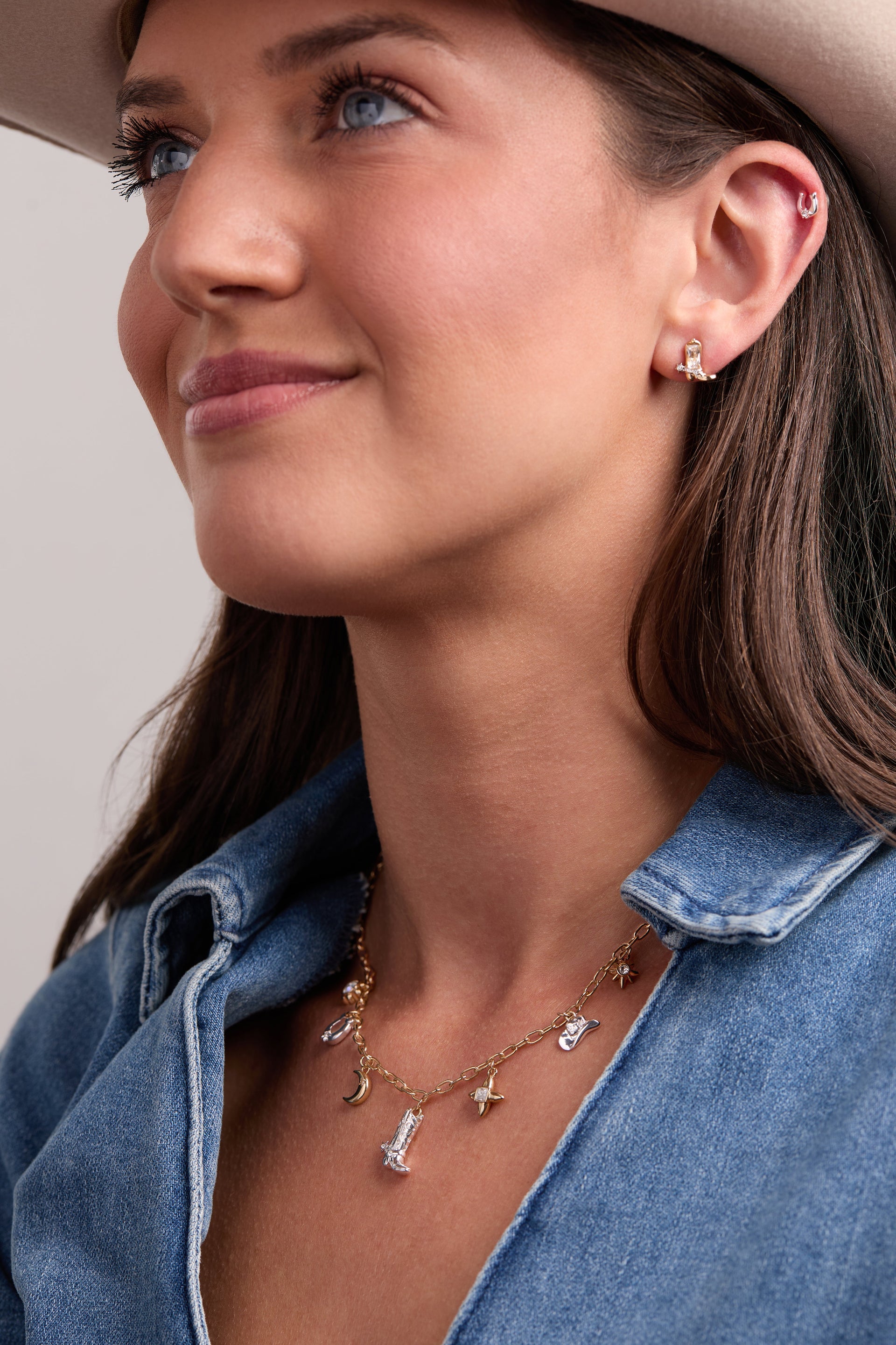 Cosmic Cowgirl Earring Stud Set: Mixed Metal Western Horseshoe Boot