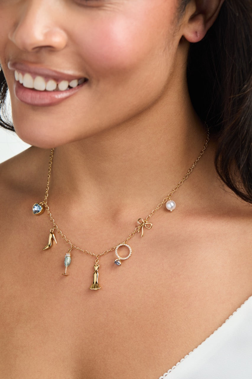 Bridal Multi-Charm Necklace with Wedding Theme Charms