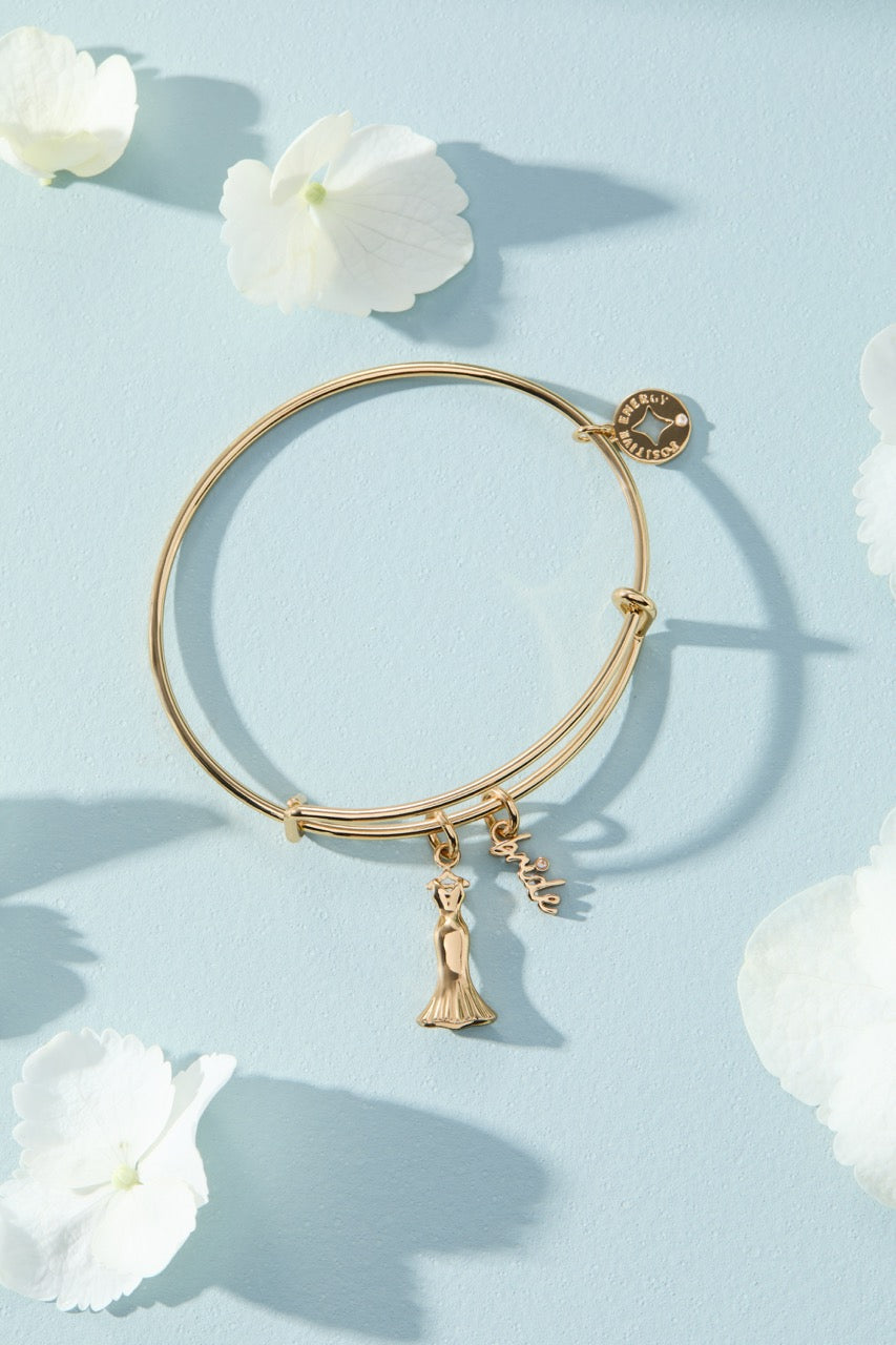 Bridal Gown Duo Charm Expandable Wire Bangle for Brides