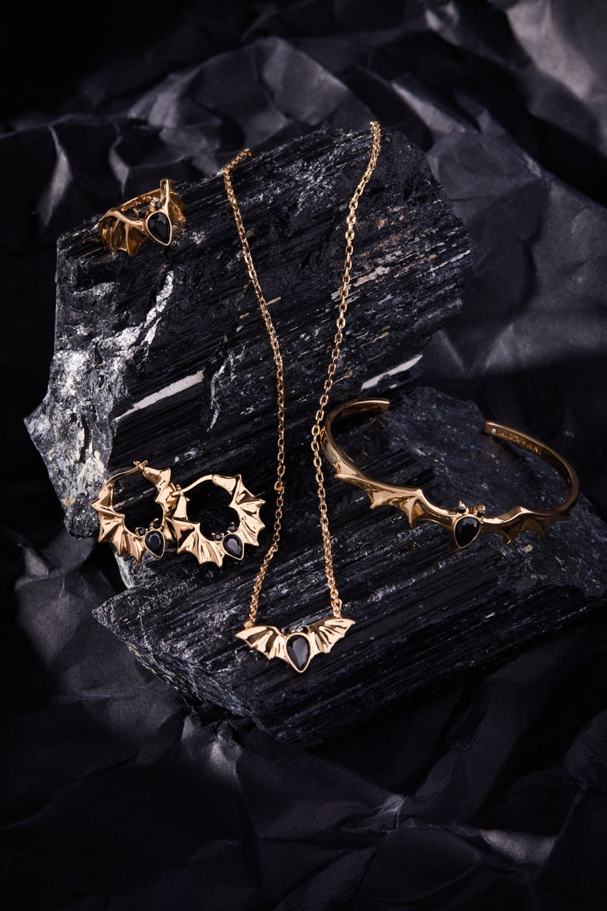 Crystal Bat Statement Ring in Gold and Black for Gothic Style