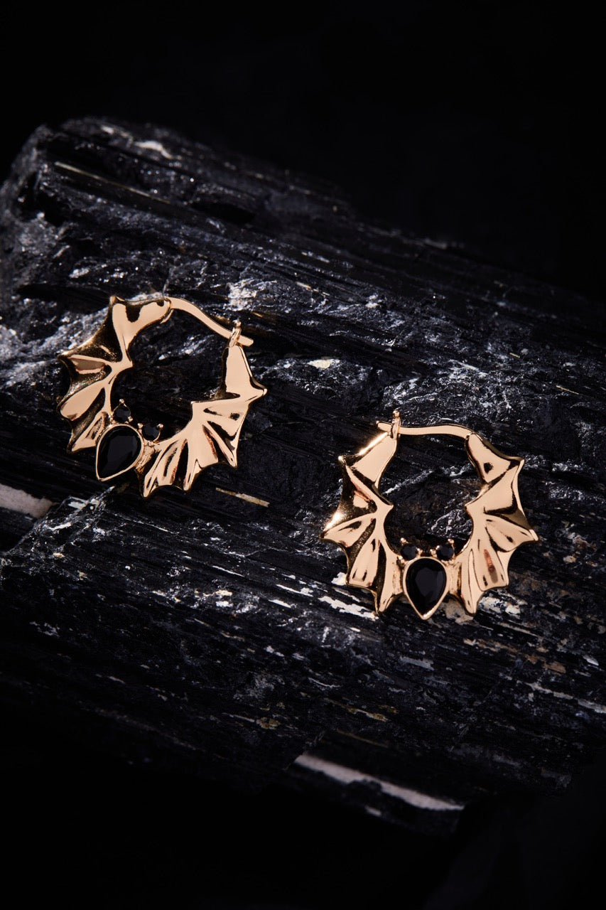Crystal Bat Hoop Earrings in Gold and Silver Gothic Statement Jewelry