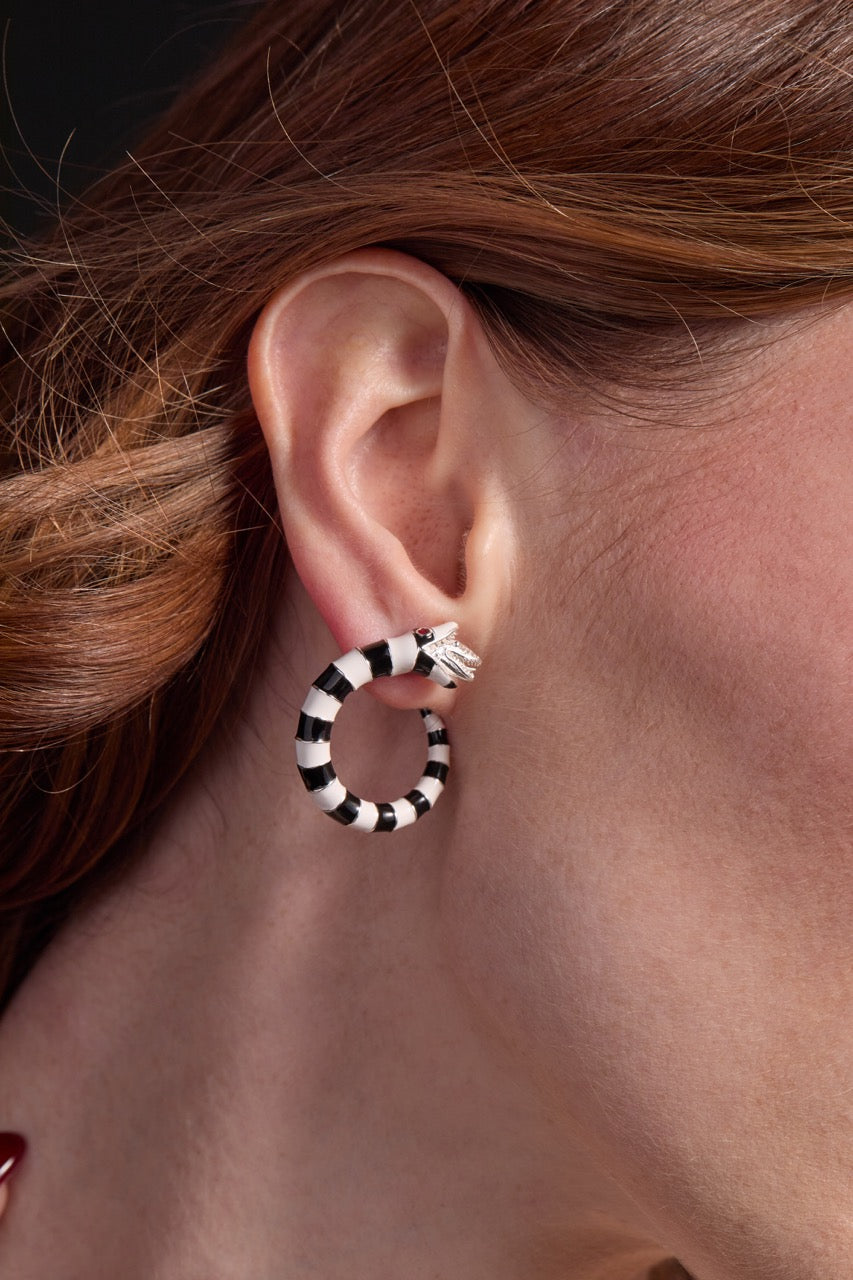 BEETLEJUICE Sandworm Hoop Earrings Black and White Striped Jewelry