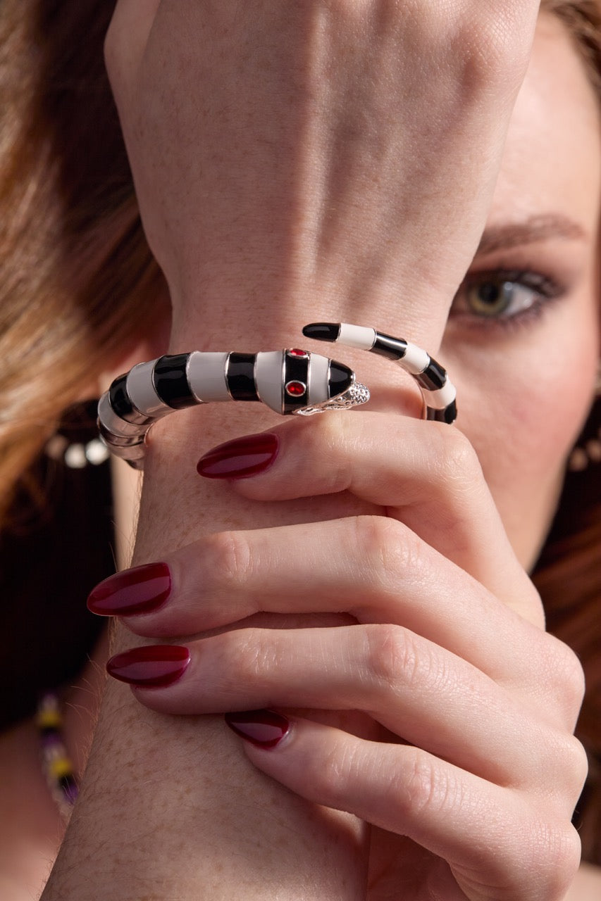 BEETLEJUICE™ Sandworm Cuff Bracelet in Black and White Stripe