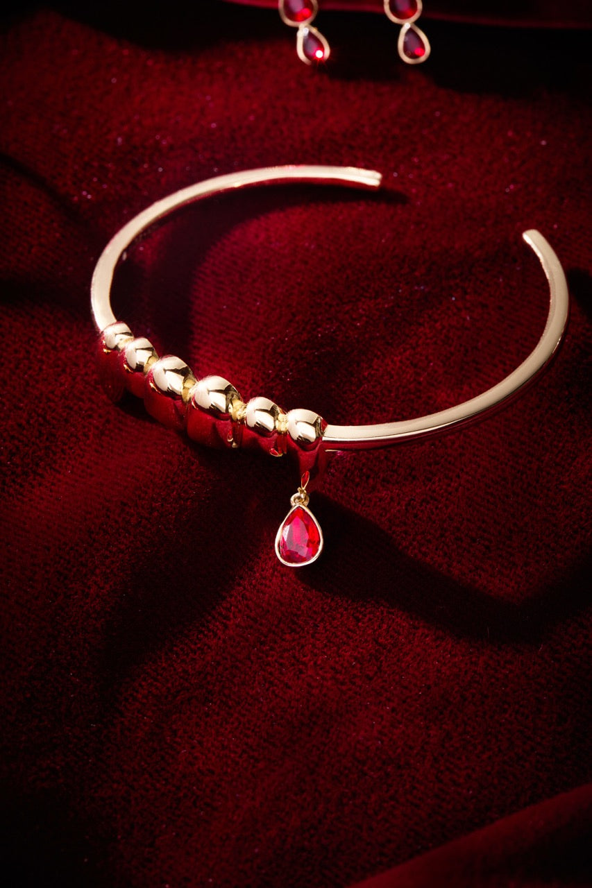 Vampire Teeth Fangs Cuff Bracelet in Silver and Red Gothic Style