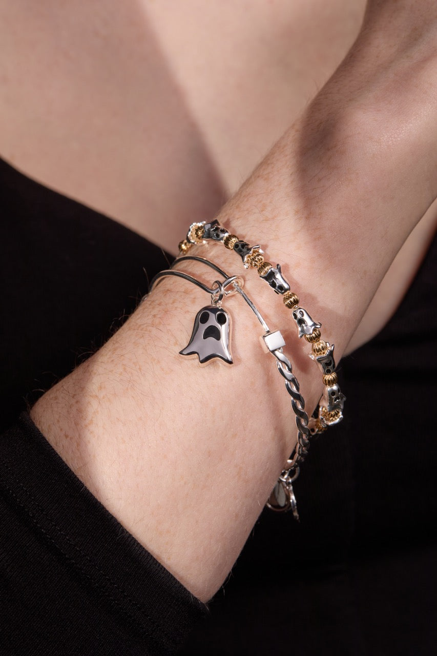 Two-Tone Ghost Beaded Bangle Halloween Bracelet