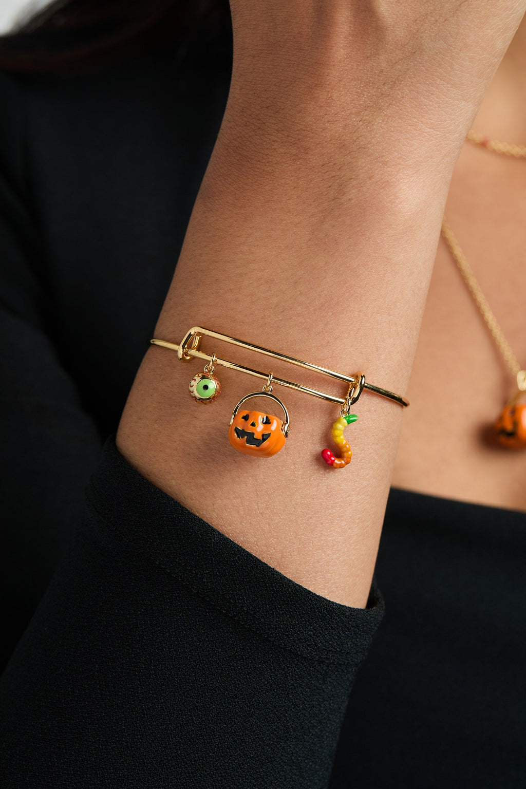Trick or Treat Multi Charm Bangle – Halloween Gold Tone Bracelet