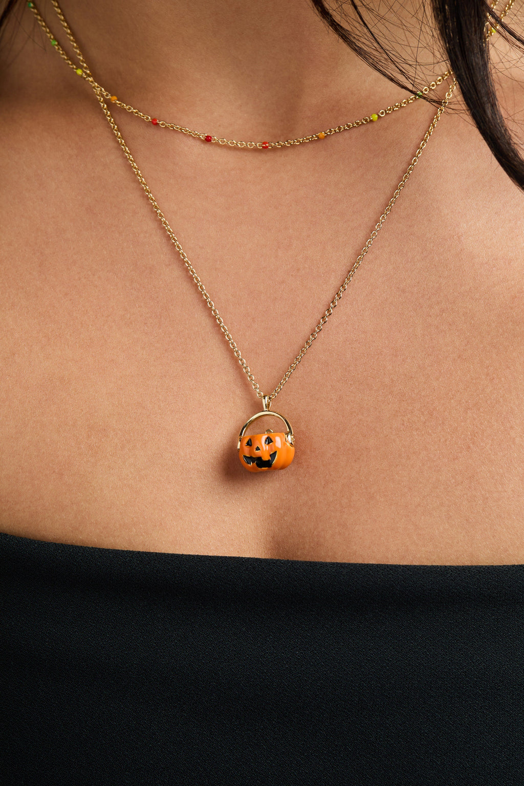 Trick or Treat Layered Gold Necklace with Halloween Charms