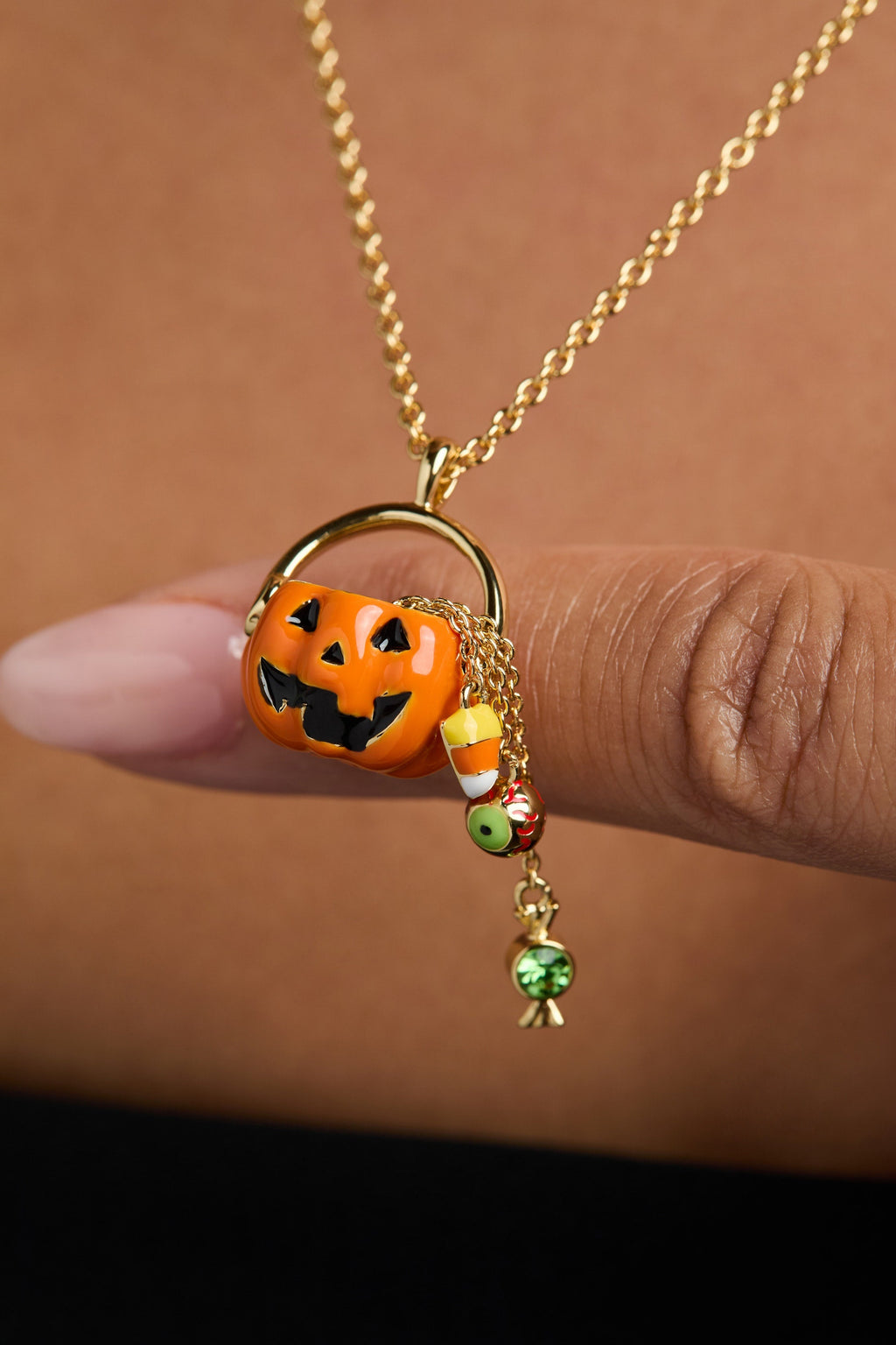 Trick or Treat Layered Gold Necklace with Halloween Charms