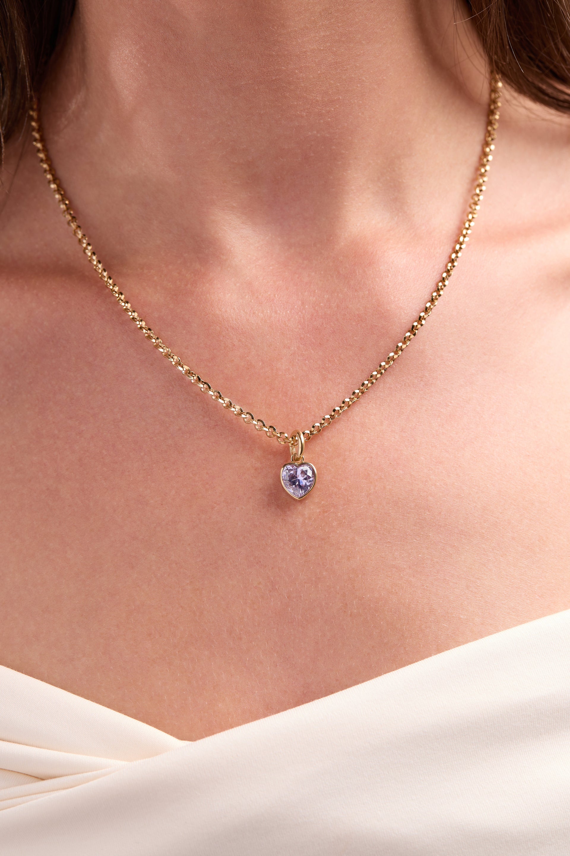 June Luck Heart Birthstone Charm with Alexandrite-Colored CZ