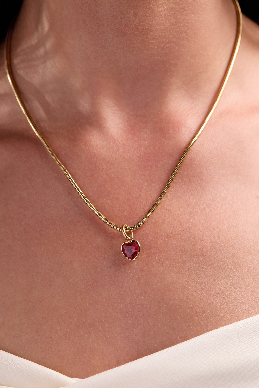 July Heart Birthstone Charm with Ruby Colored Cubic Zirconia